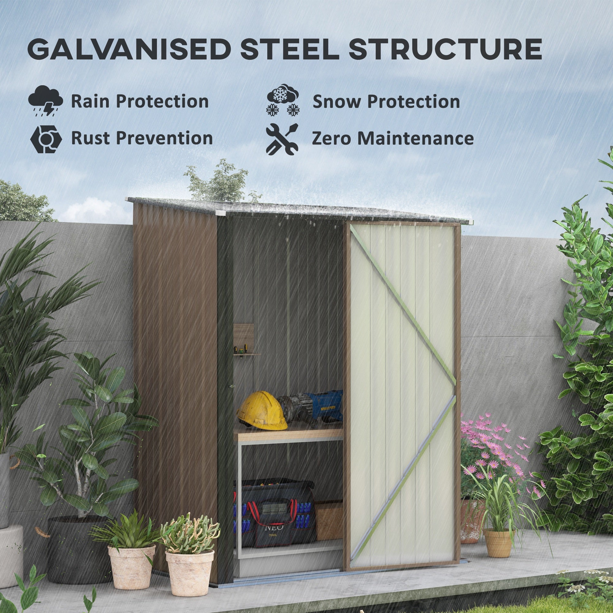 Outsunny Outdoor Storage Shed, Garden Metal Storage Shed w/ Single Door for Garden, Patio, 5.3ft x 3.1ft, Brown - North Peak Garden Furniture