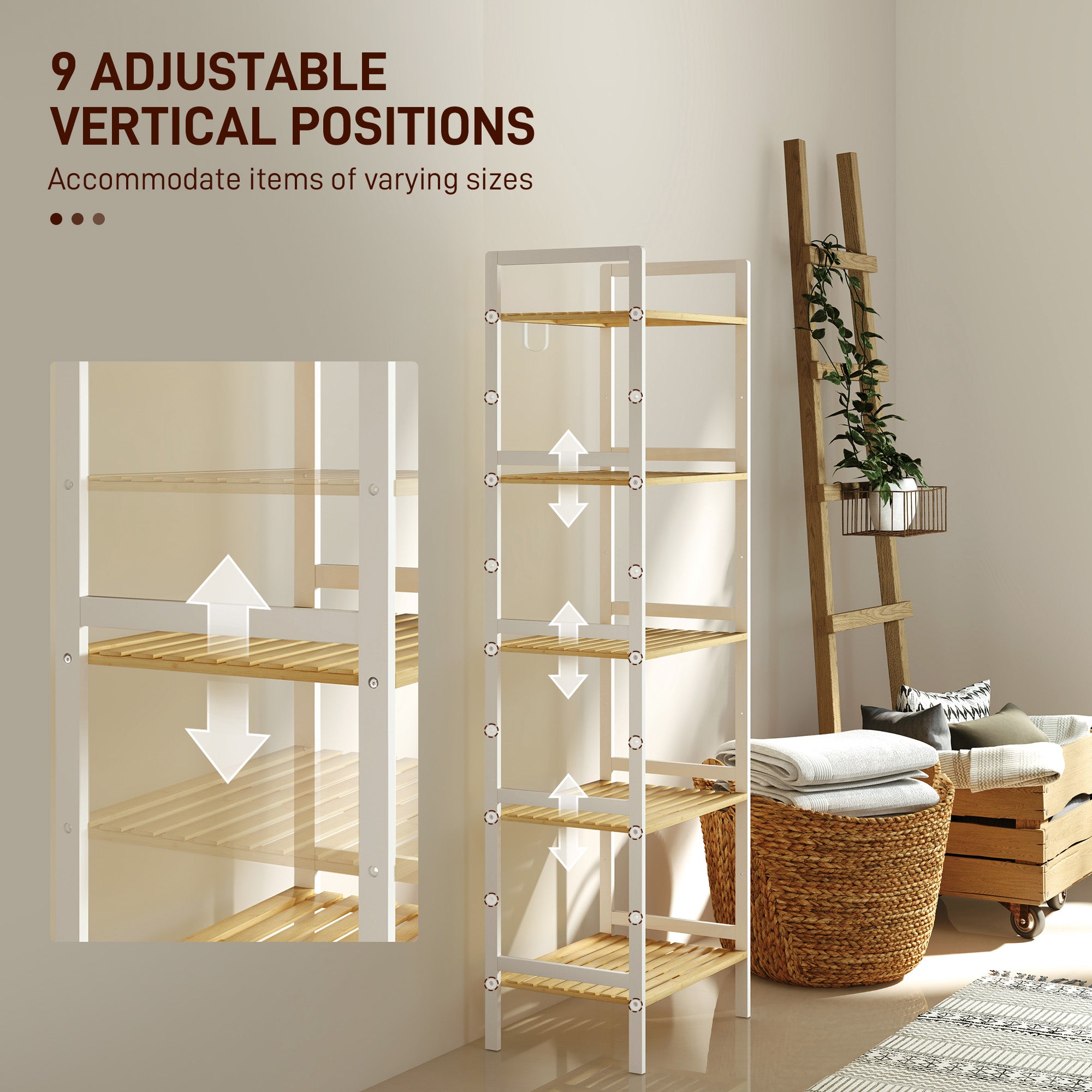 HOMCOM Five-Tier Bamboo Adjustable Shelf Storage Unit - North Peak Garden Furniture