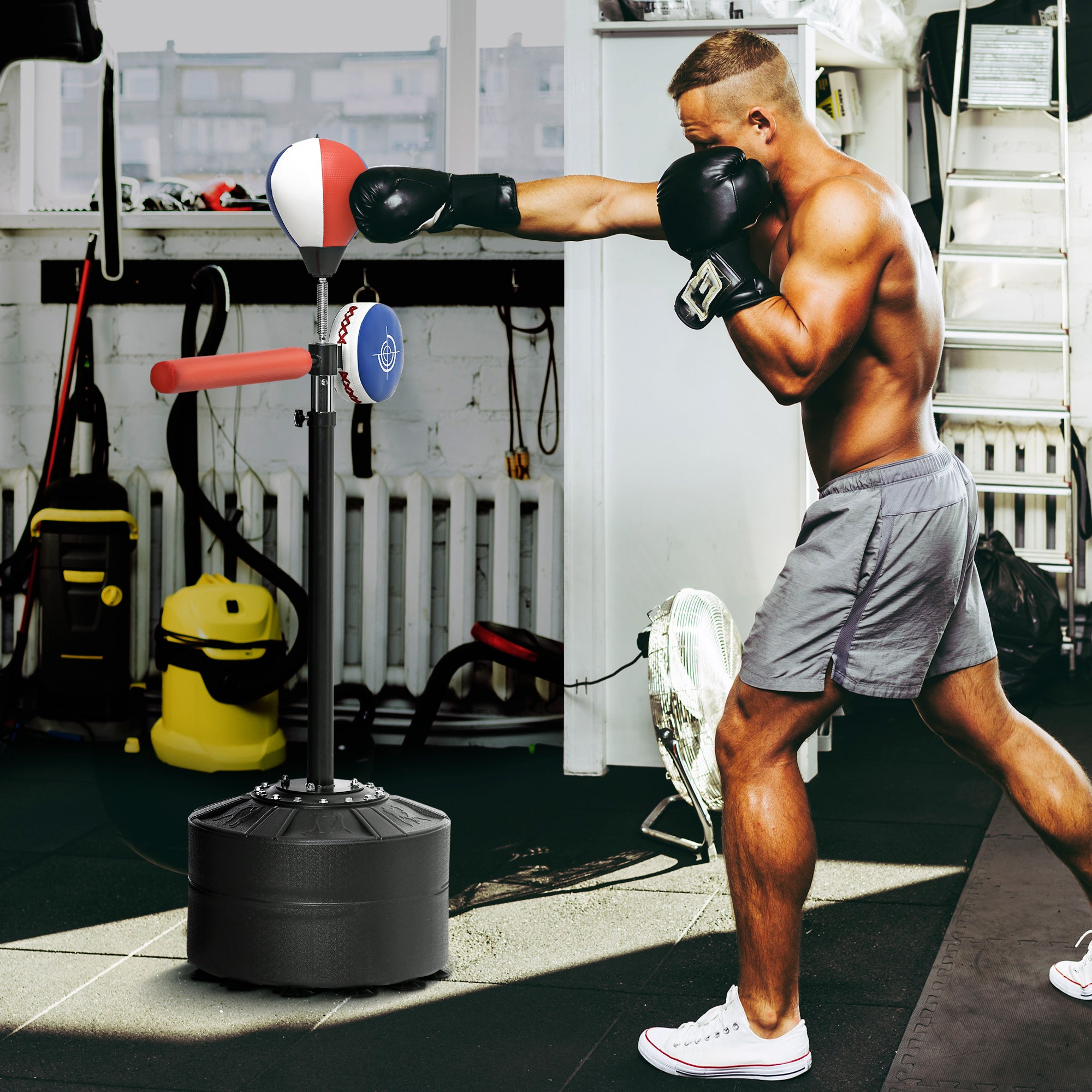 SPORTNOW Adjustable Speed Bag, Boxing Bag, with Stand, Reflex Bar, Punching Pad, Multicolour - North Peak Garden Furniture