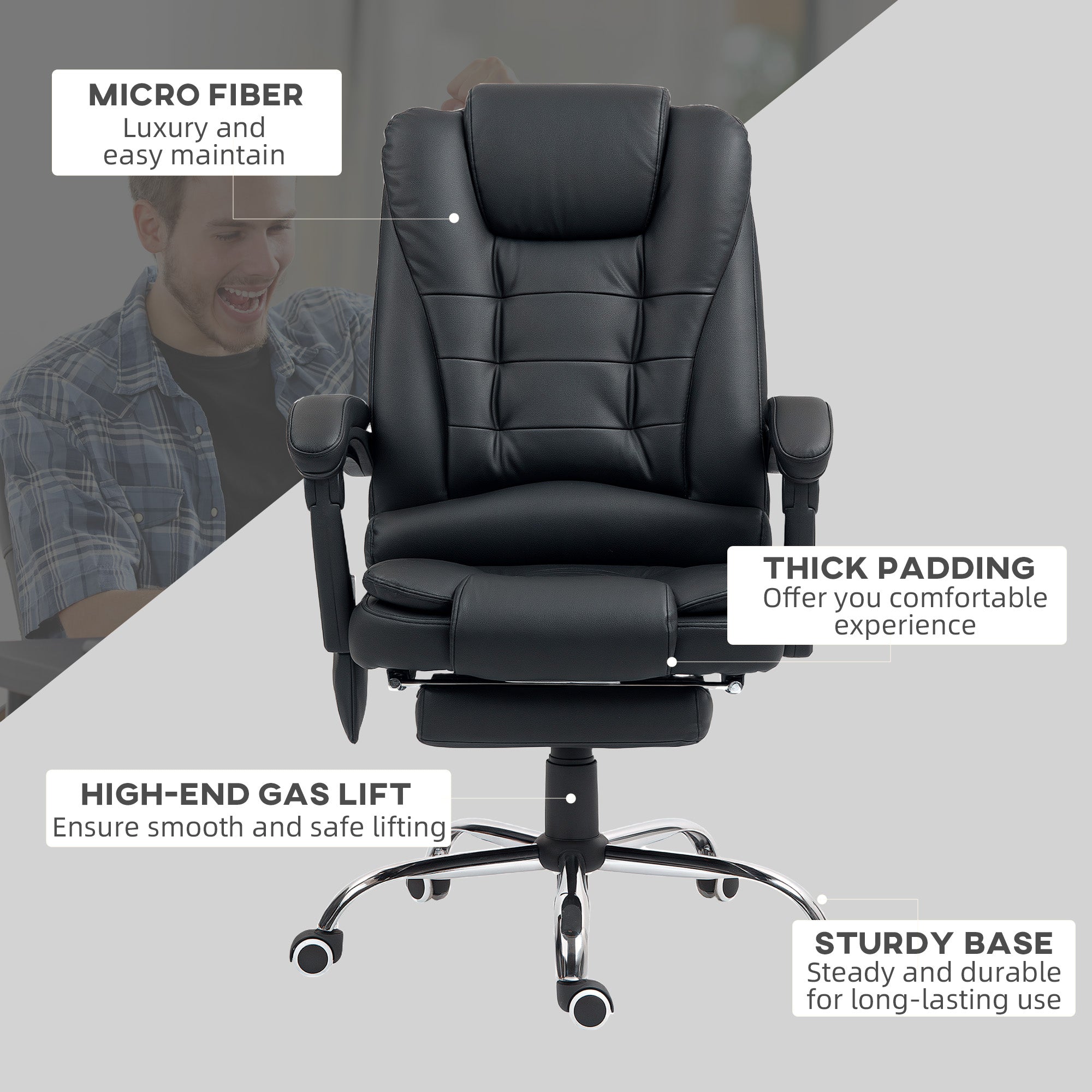 Vinsetto Heated 6 Points Vibration Massage Executive Office Chair Adjustable Swivel Ergonomic High Back Desk Chair Recliner with Footrest Black - North Peak Garden Furniture