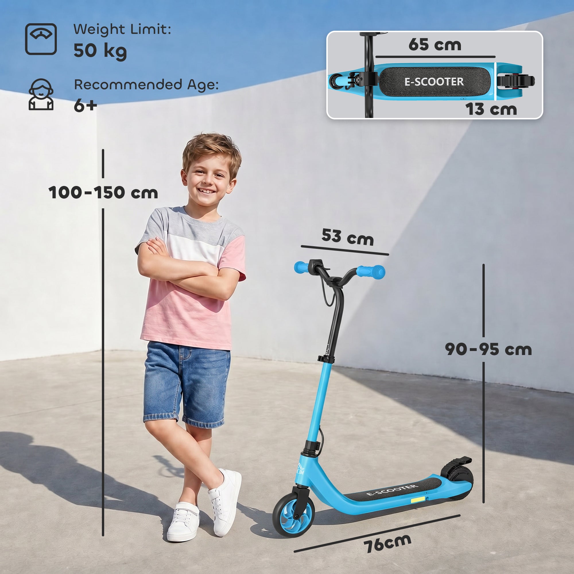 HOMCOM Electric Scooter, 120W Motor E-Scooter with Battery Display, Adjustable Height, Rear Brake for Ages 6+ Years - Blue