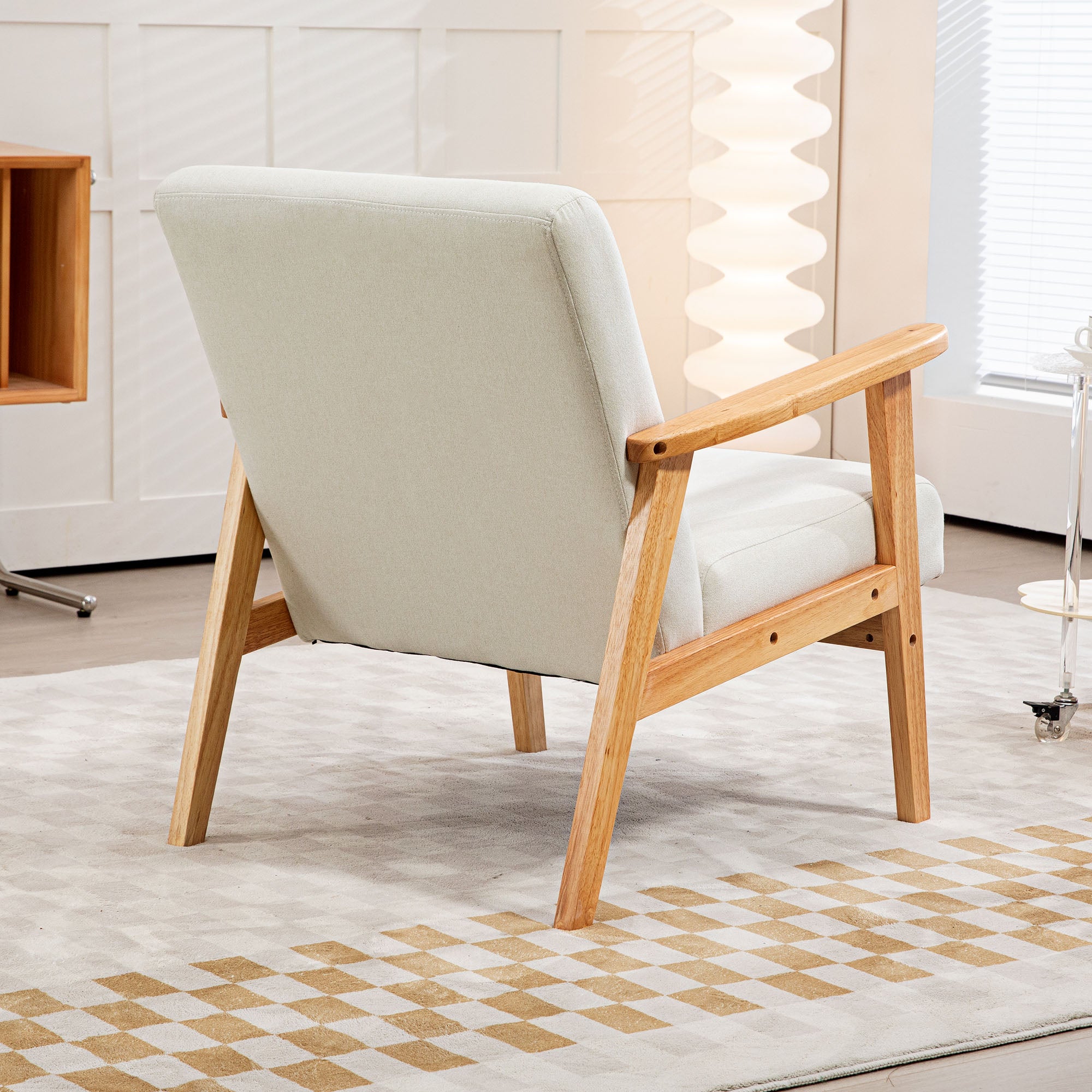 HOMCOM Fabric Accent Chair for Living Room, Arm Chair with Rubber Wood Frame and Padded Cushion, Cream White - North Peak Garden Furniture