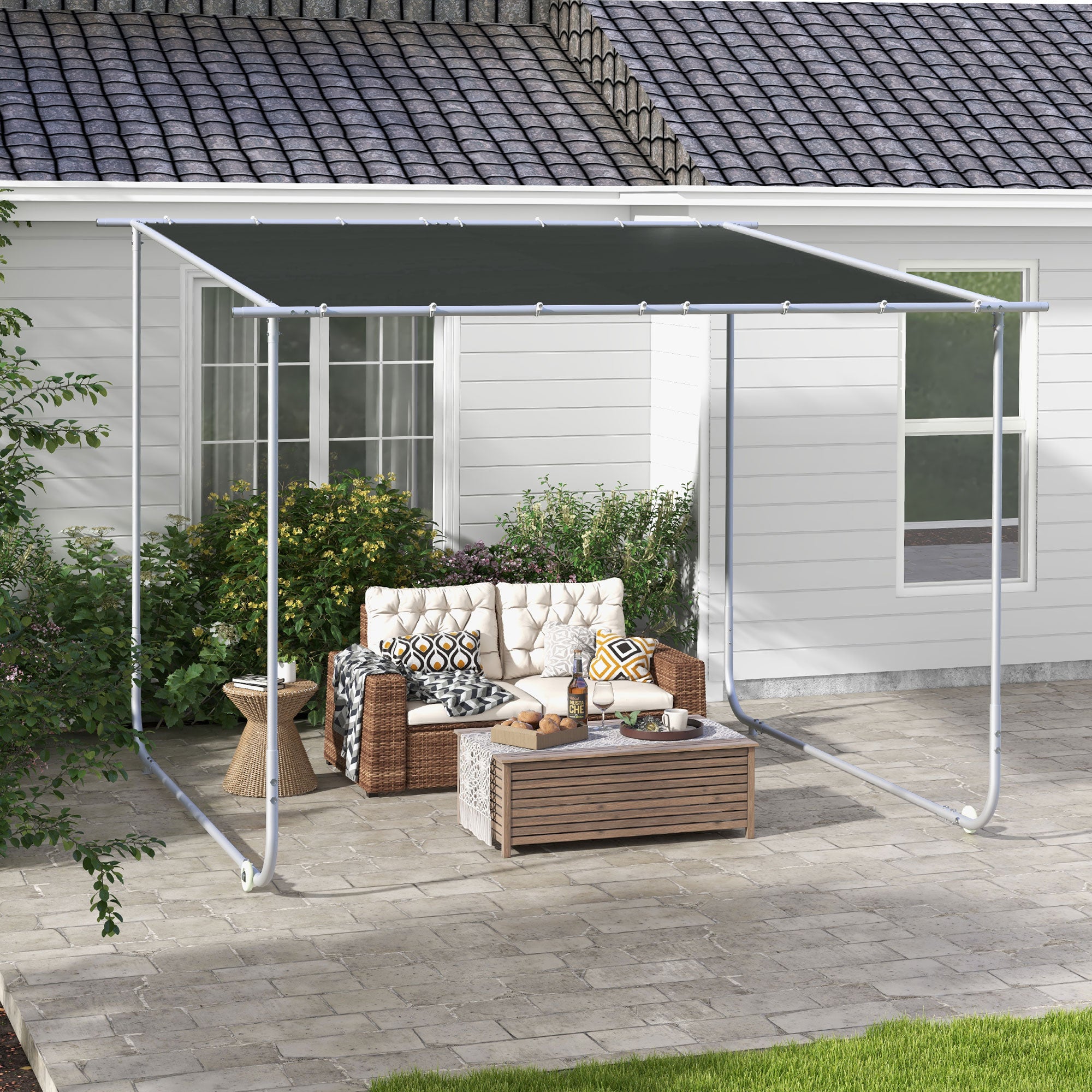 Outsunny 3 x 3(m) Mobile Pergola Kit, Portable Garden Gazebo with Wheels, Sandbags, Steel Frame, UV-Resistant - North Peak Garden Furniture