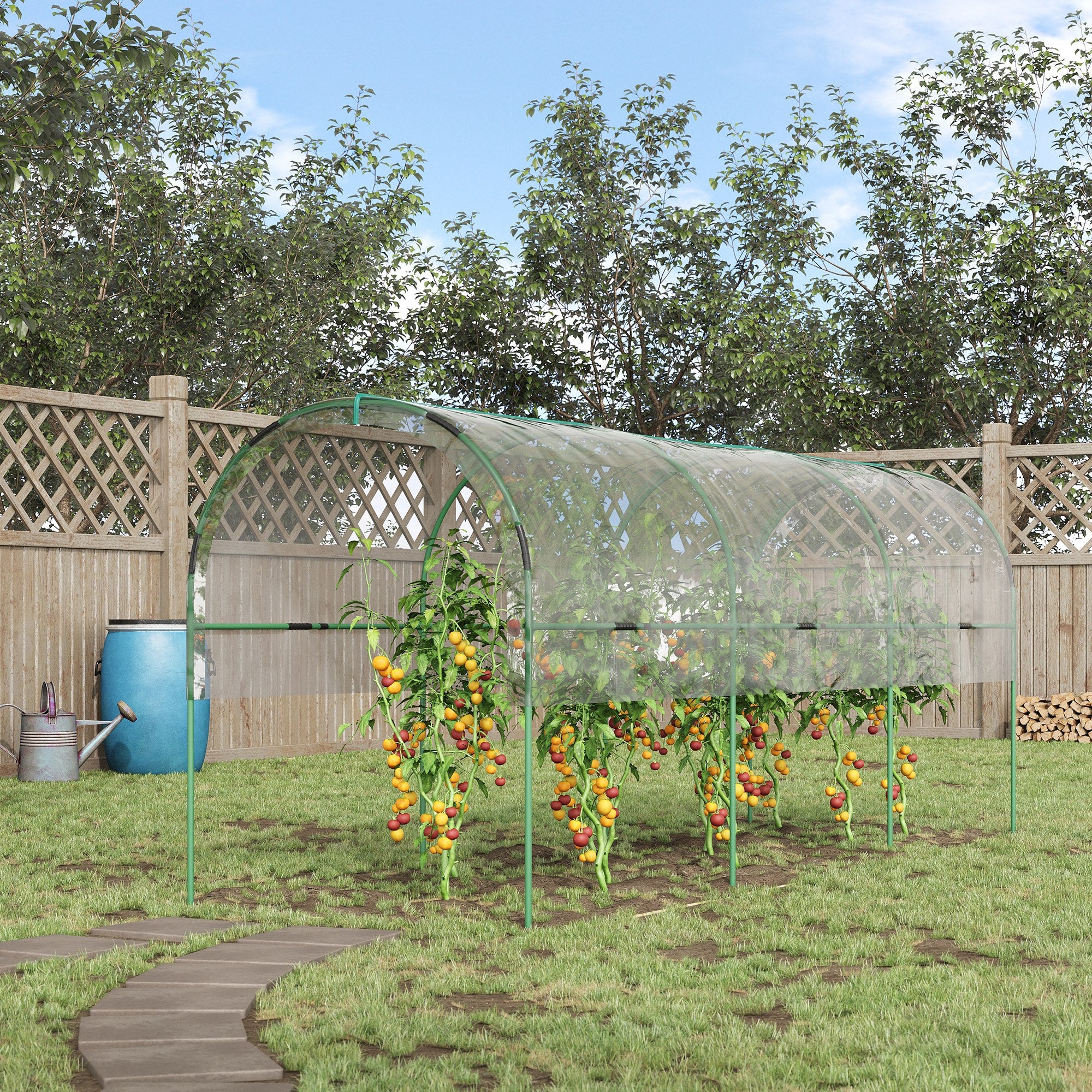 Outsunny Tunnel Tomato Greenhouse with 4 Hoops and Top Tap, Pointed Bottom and Guy Ropes, Clear - North Peak Garden Furniture