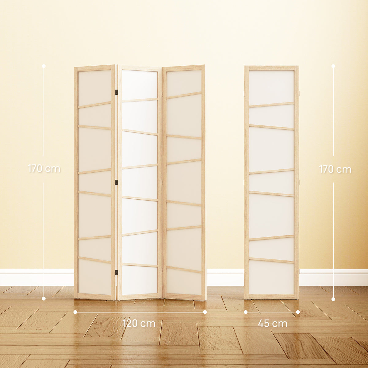 HOMCOM Wooden Folding Privacy Screen, 3 Panel Room Divider for Bedroom, Natural Wood Finish