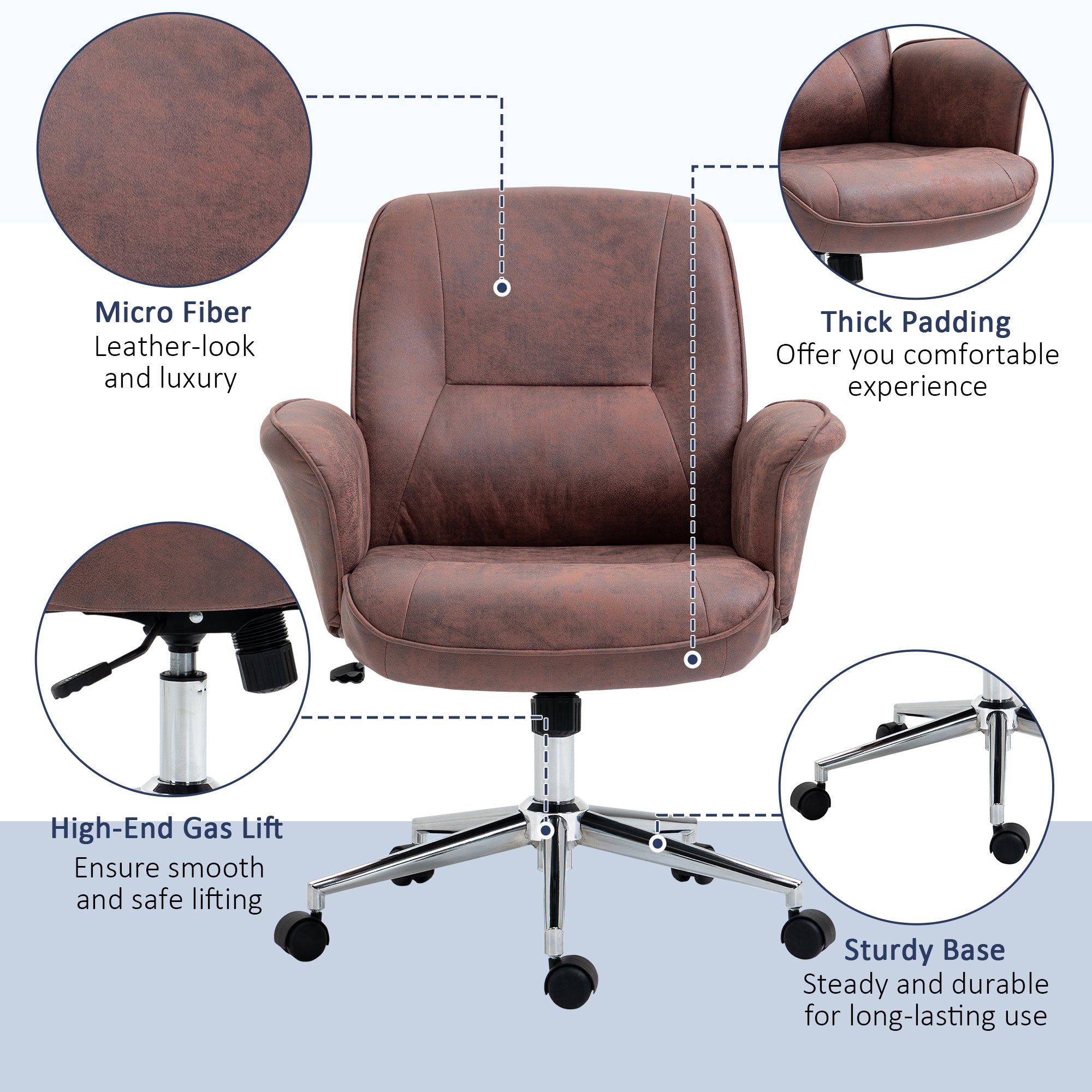 Vinsetto Office Chair, Desk Chair, Swivel Computer Chair with Armrest and Rolling Wheels for Home and Work, Red - North Peak Garden Furniture