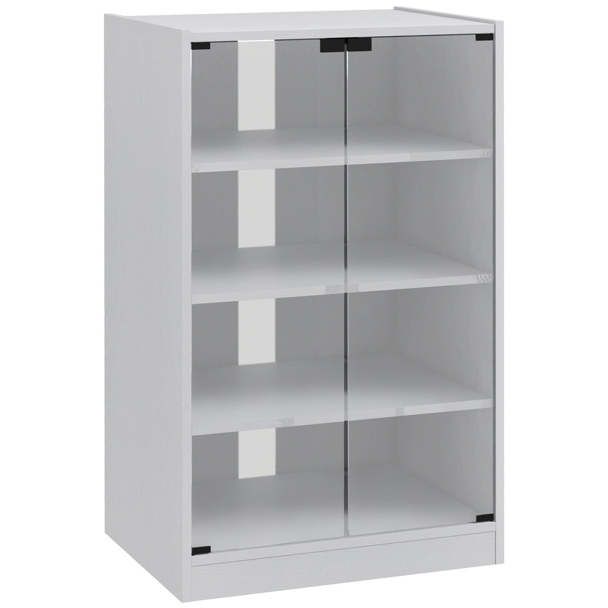 HOMCOM 4-Tier Hi-Fi Stand,  Record Player Stand with Adjustable Shelves and Push-to-Open Glass Doors, White Wood-Effect