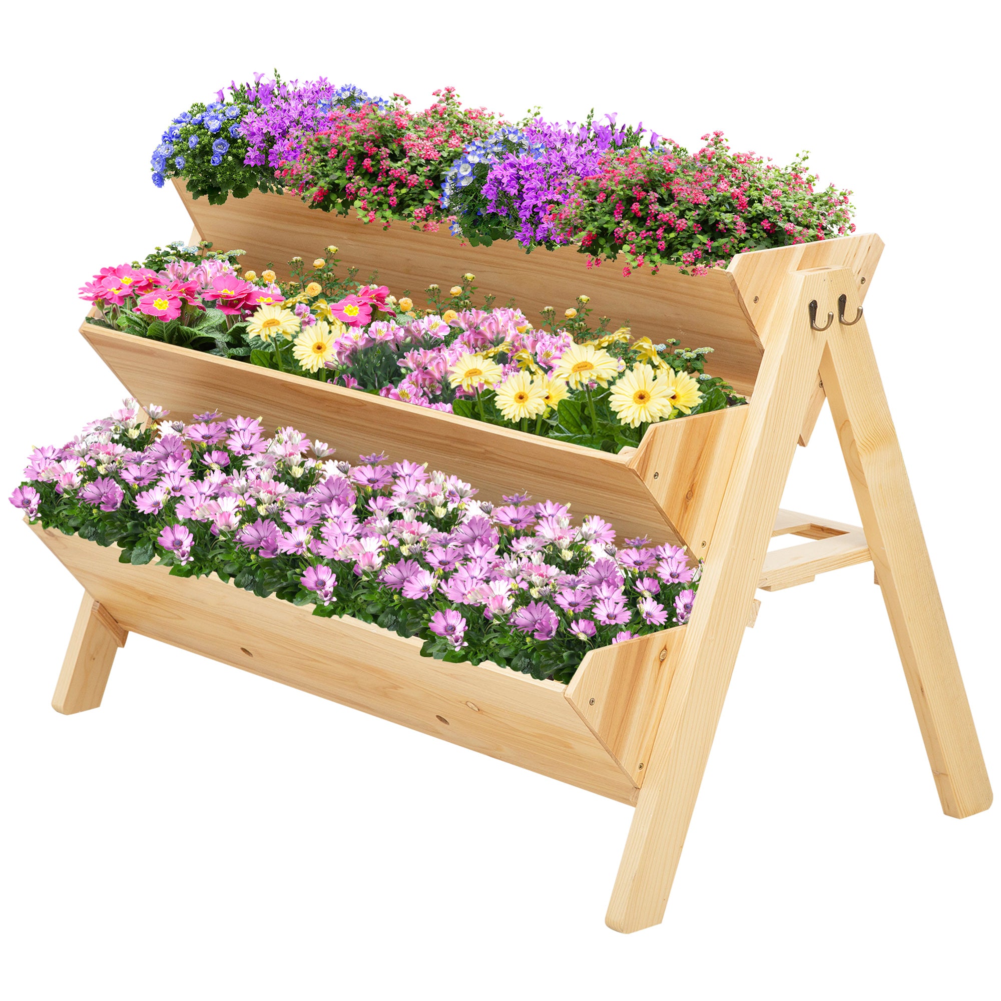 Outsunny 3 Tier Raised Beds for Garden, Wooden Planter Boxes with Clapboard and Hooks, 142L, 120 x 68 x 80cm - North Peak Garden Furniture