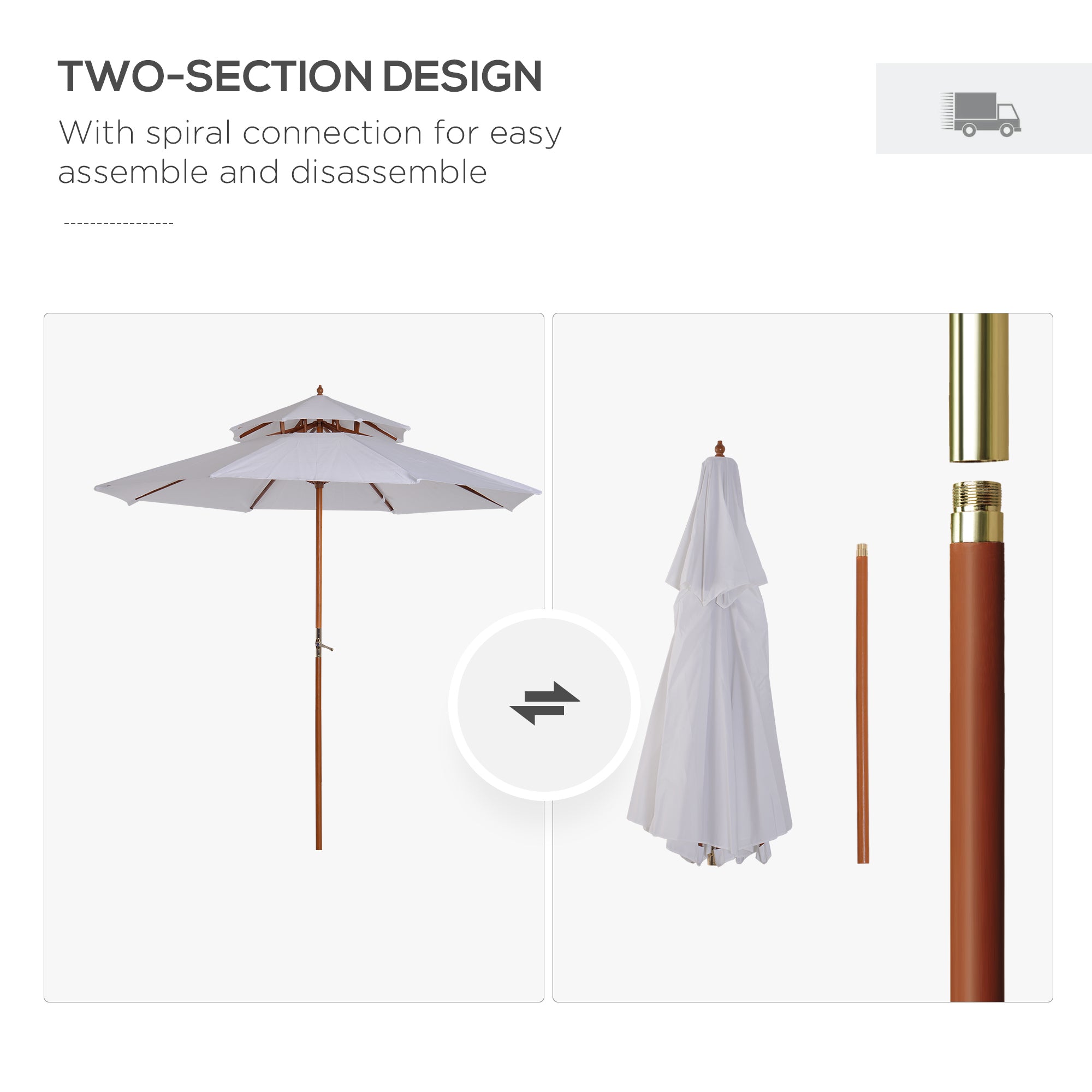Outsunny 2.7m Elegant Wooden Frame Parasol Umbrella - Cream White - North Peak Garden Furniture