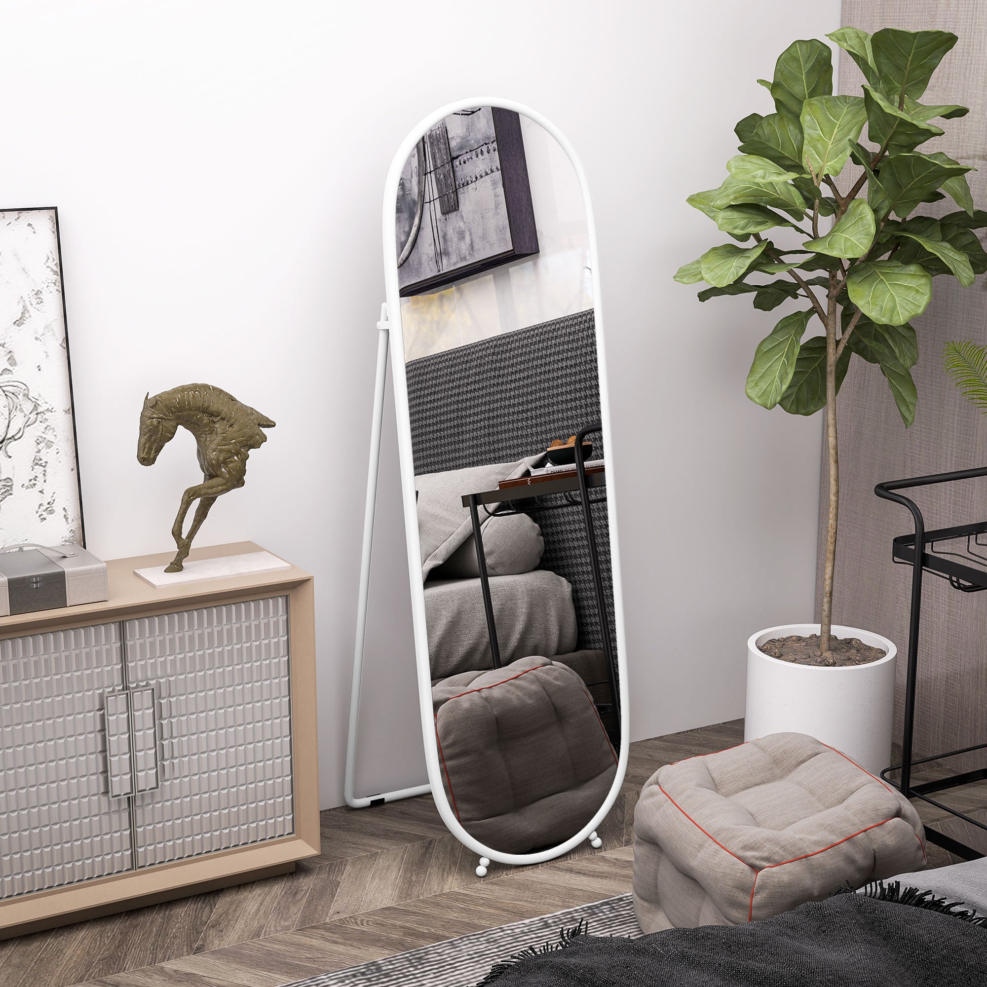 HOMCOM Three-Way Curved Full Length Mirror - White - North Peak Garden Furniture