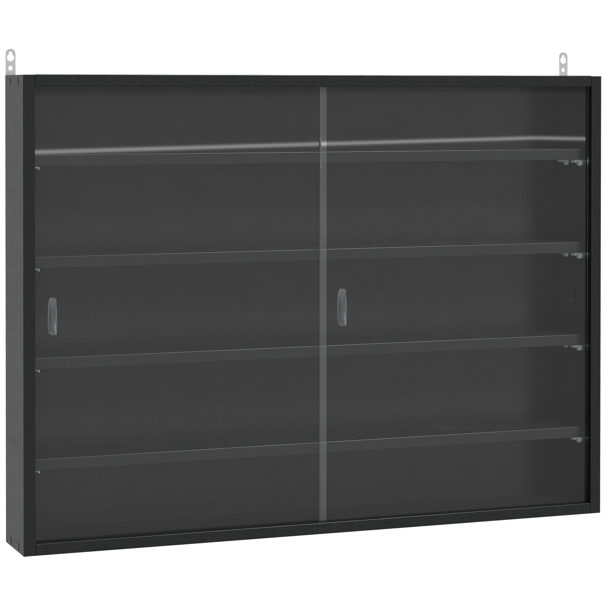 HOMCOM 5-Tier Wall Display Shelf Unit Cabinet w/ 4 Adjustable Shelves Glass Doors Home Office Ornaments 60x80cm Black - North Peak Garden Furniture