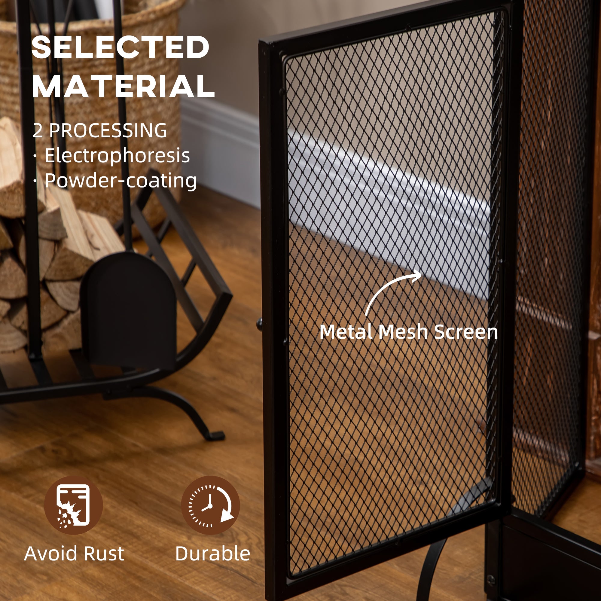 HOMCOM 3-Panel Folding Fireplace Screen with Door, Freestanding Spark Guard, Metal Mesh Fireguard, Black - North Peak Garden Furniture
