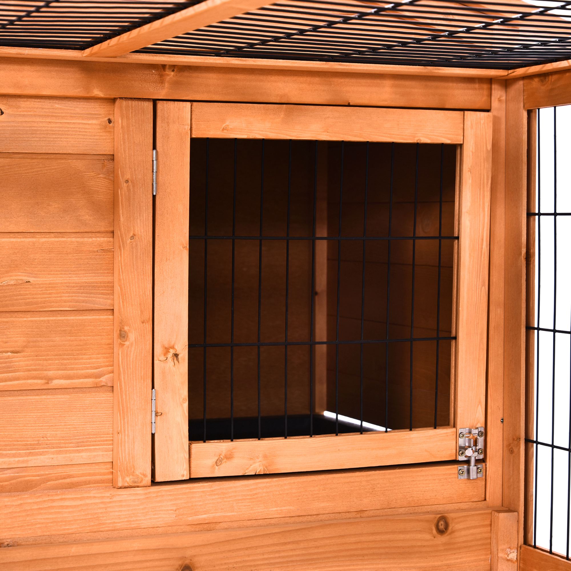 PawHut Wooden Rabbit Hutch Outdoor, Guinea Pig Hutch, Detachable Pet House Animal Cage with Openable Run & Roof Lockable Door Slide-out Tray 146 x 95 x 69cm - North Peak Garden Furniture