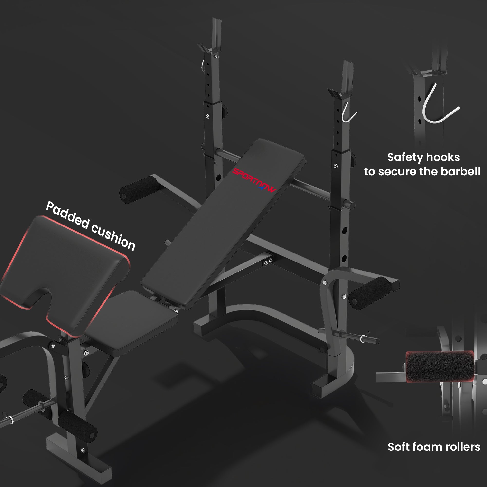 SPORTNOW Adjustable Weight Bench with Bench Press Rack, Preacher Curl Bench, Leg Extension and Lat Pull Down Machine, Incline or Flat Workout Bench for Home Gym Strength Training Weight Lifting