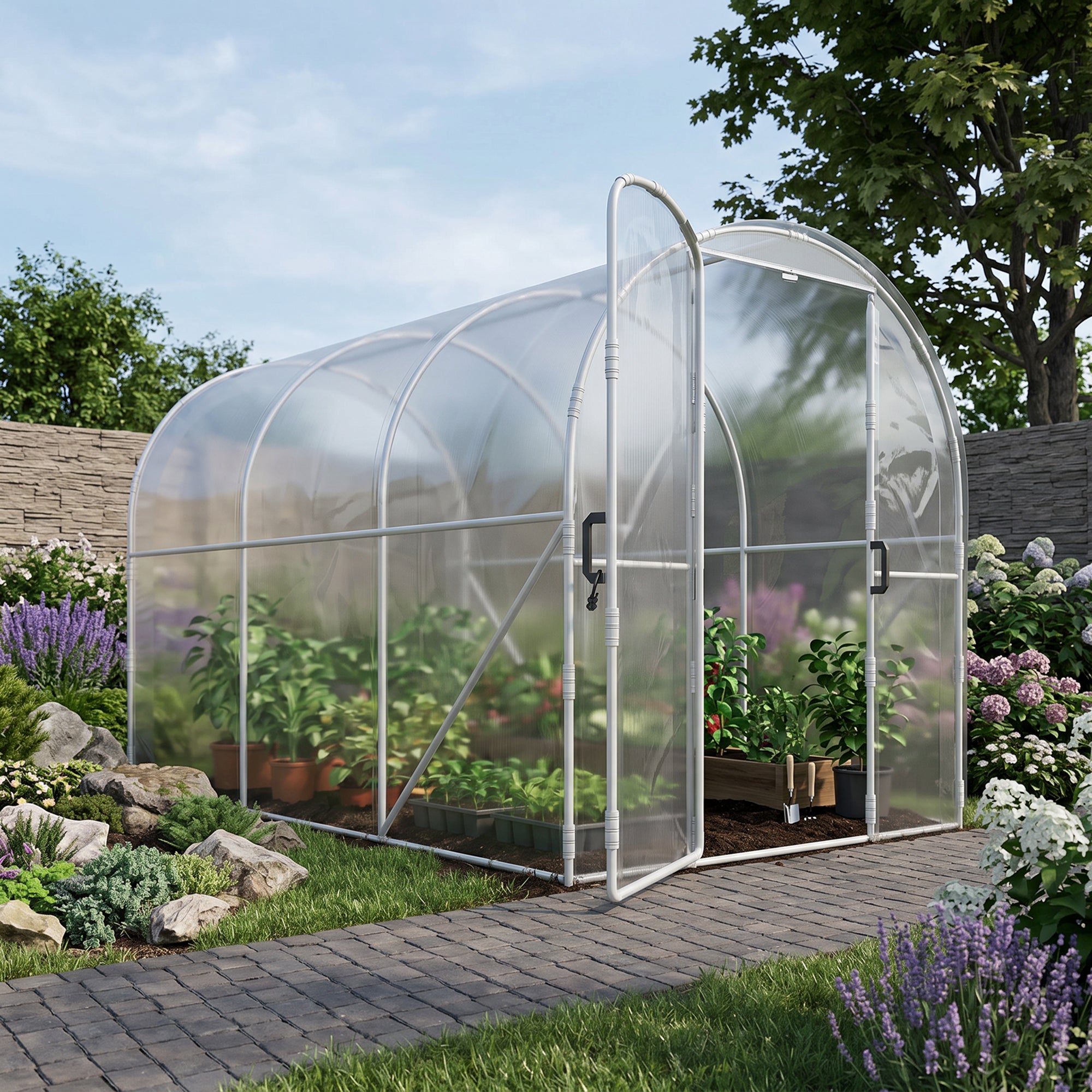 Outsunny Polytunnel Greenhouse Walk-in Grow House with PE Cover, Door and Galvanised Steel Frame, 3 x 2 x 2m, Clear