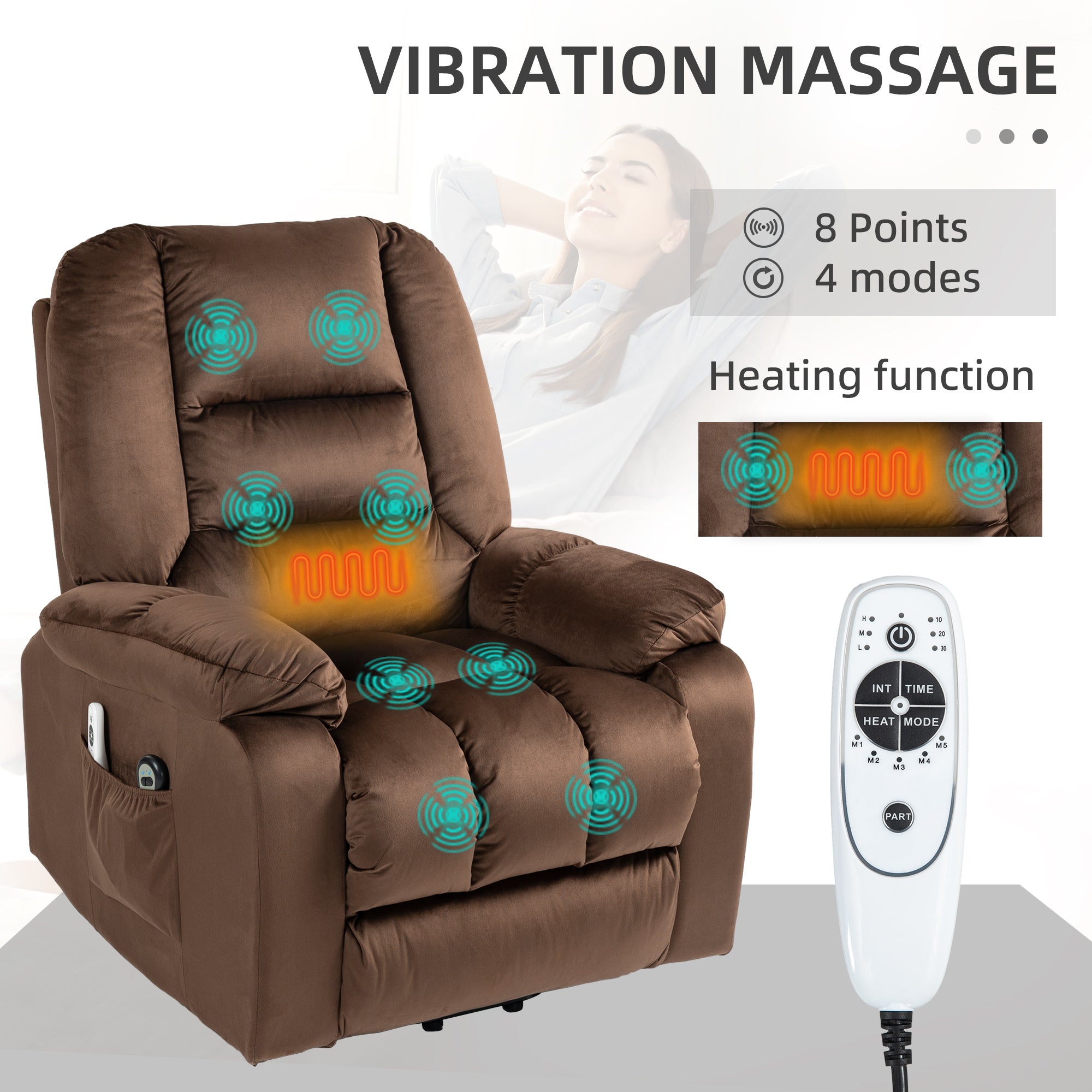 HOMCOM Leathaire Eight Massage Point Armchair, with Heat and Reclining Back - Brown - North Peak Garden Furniture