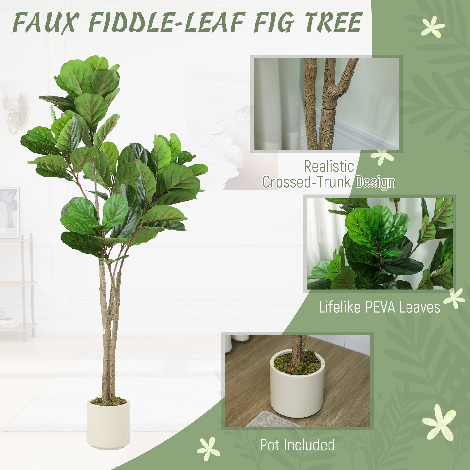 HOMCOM 150cm Artificial Ficus Tree - Green