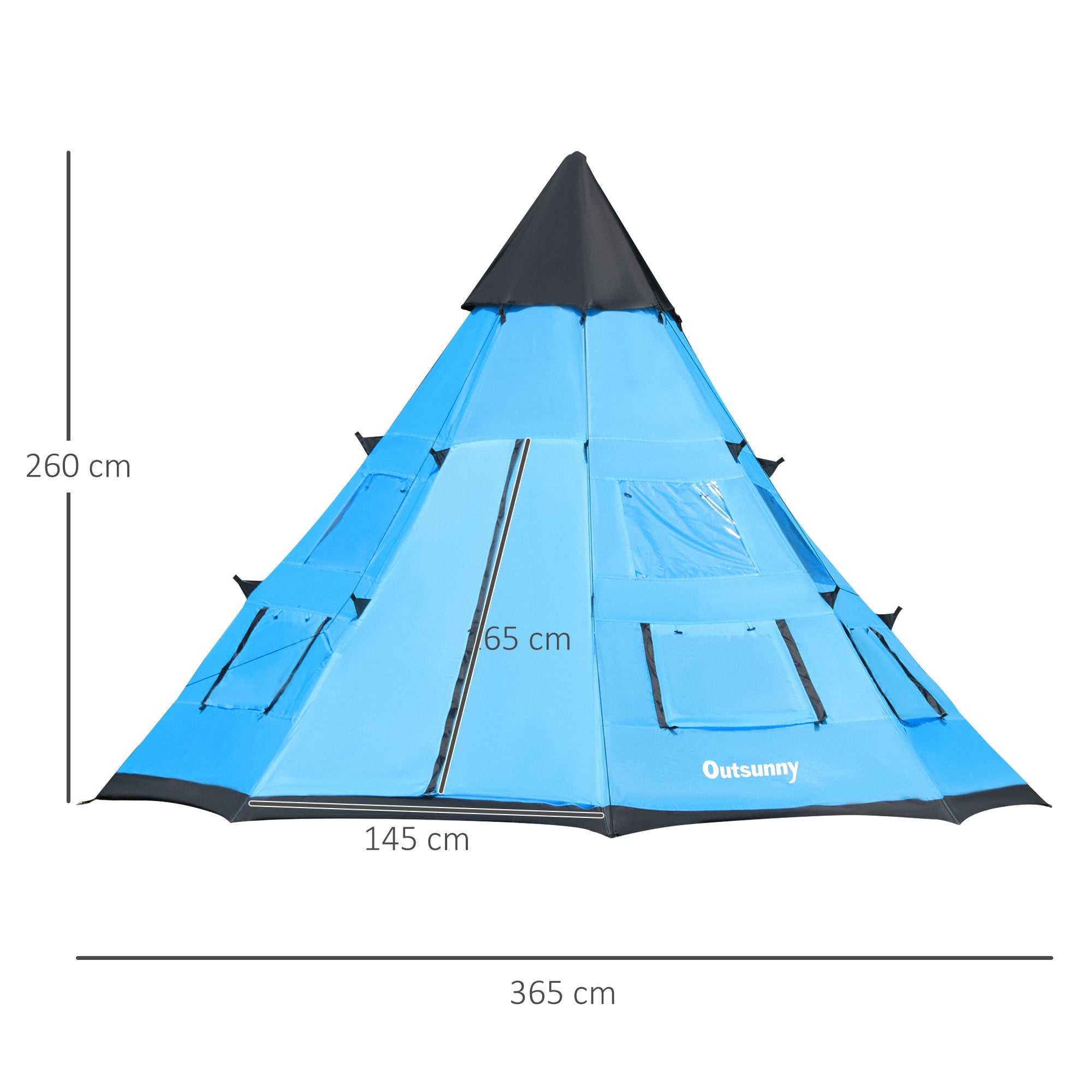 Outsunny 6 Men Tipi Tent, Camping Tent, Teepee Family Tent with Mesh Windows, Sewn-in Tent Floor, Two Doors and Carry Bag, Easy Set Up, for Hiking Picnics Outdoor Night, Blue - North Peak Garden Furniture