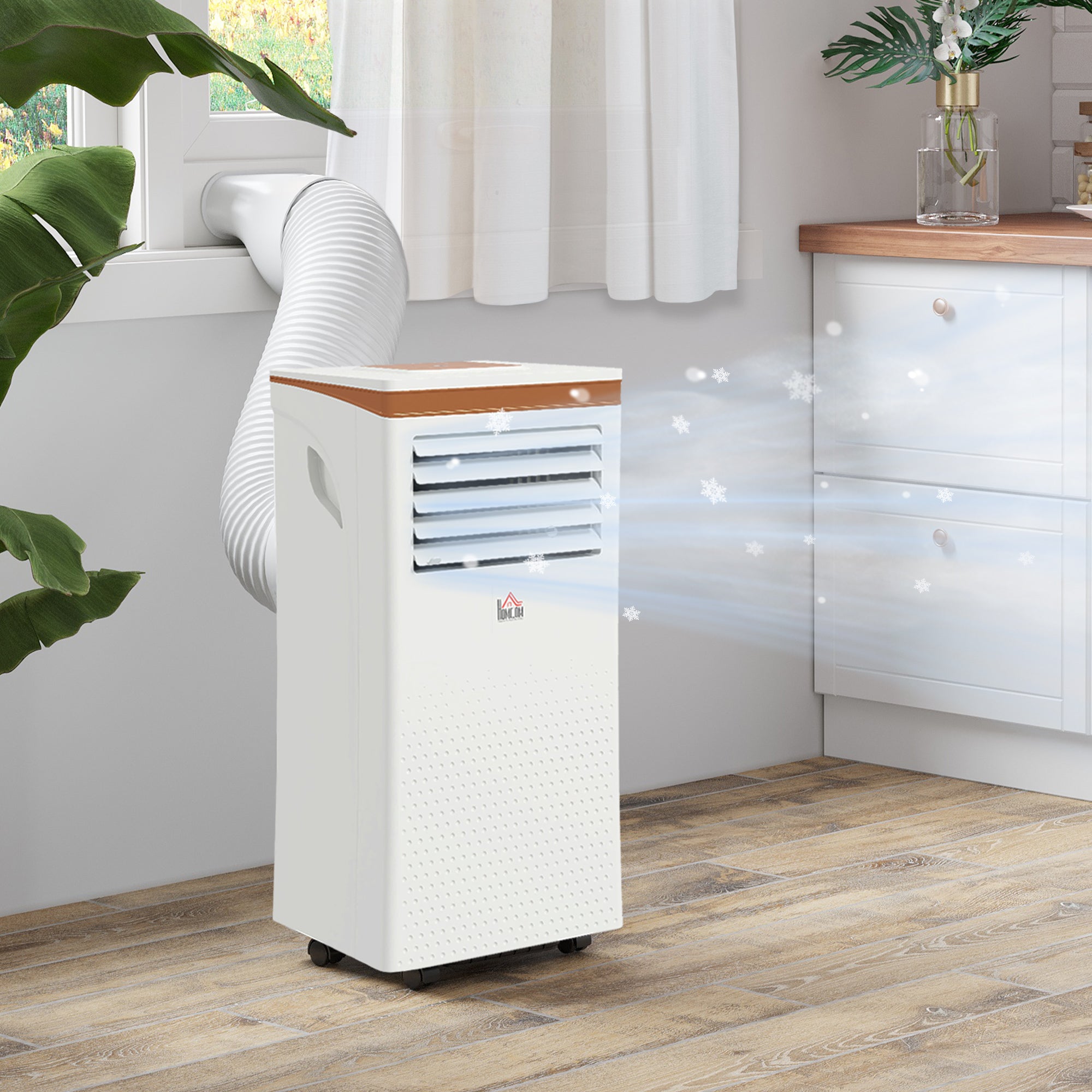 HOMCOM Portable Air Conditioner 7000 BTU, 4-in-1 Mobile Air Conditioning Unit with Cooling, Fan, Dehumidifier & Sleep Mode, LED Display, Remote Control, 24H Timer, Window Kit for Rooms up to 26㎡