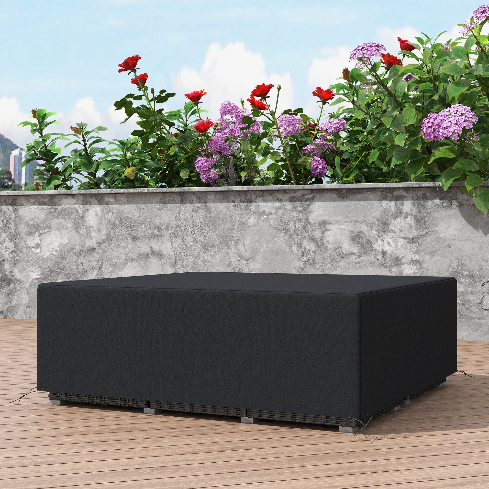 Outsunny 600D Oxford Outdoor Garden Furniture Sofa Set Cover, Waterproof Anti-UV Rattan Sun Lounger Protection Protector Cover, 225L x 210W x 70Hcm, Black - North Peak Garden Furniture