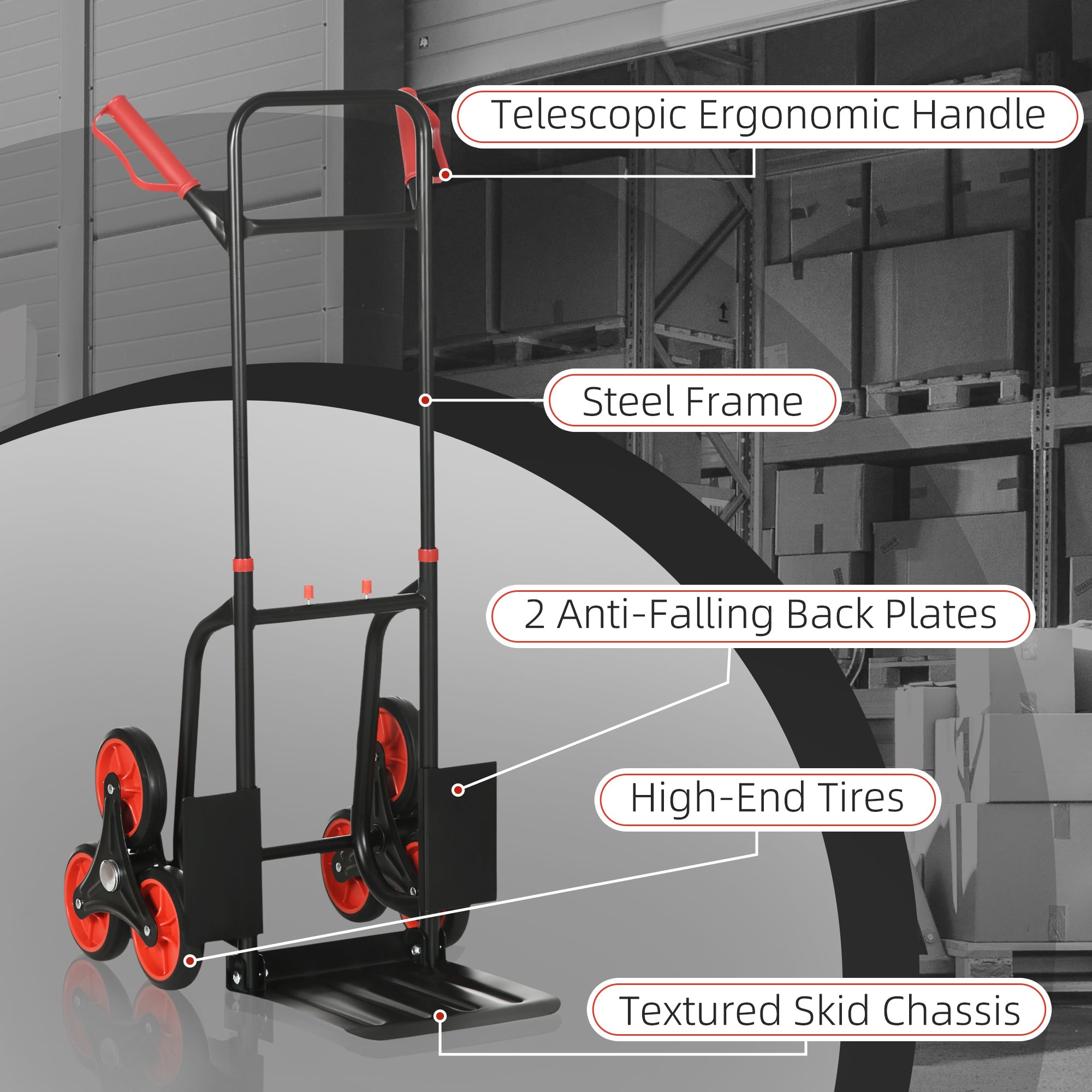 DURHAND Steel Climbing Stairs Trolley Hand Trucks 6-Wheels Foldable Load Cart 120kg - North Peak Garden Furniture