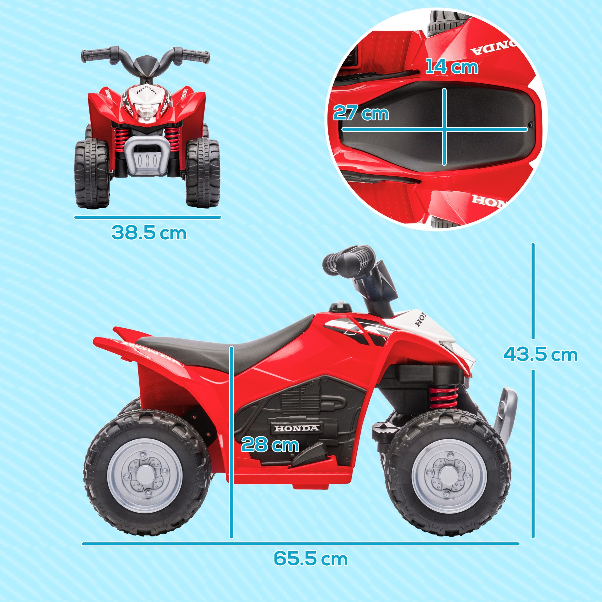 AIYAPLAY Honda Licensed Kids Electric Quad Bike, 6V ATV Ride On for Ages 1.5-3 Years, Red - North Peak Garden Furniture