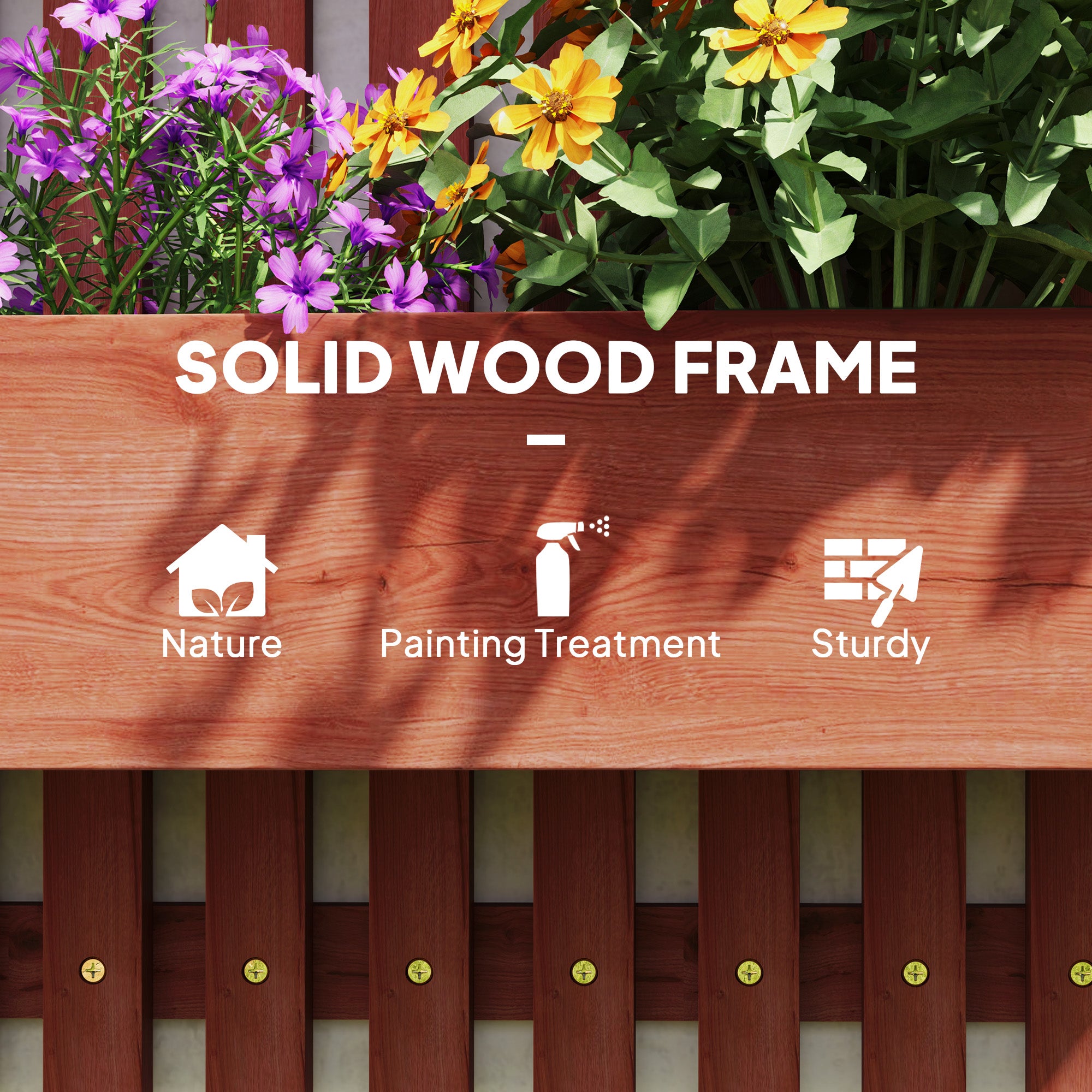 Outsunny Wall-mounted Wooden Garden Planters with Trellis, Drainage Holes and 3 Planter Boxes for Patio, Brown - North Peak Garden Furniture
