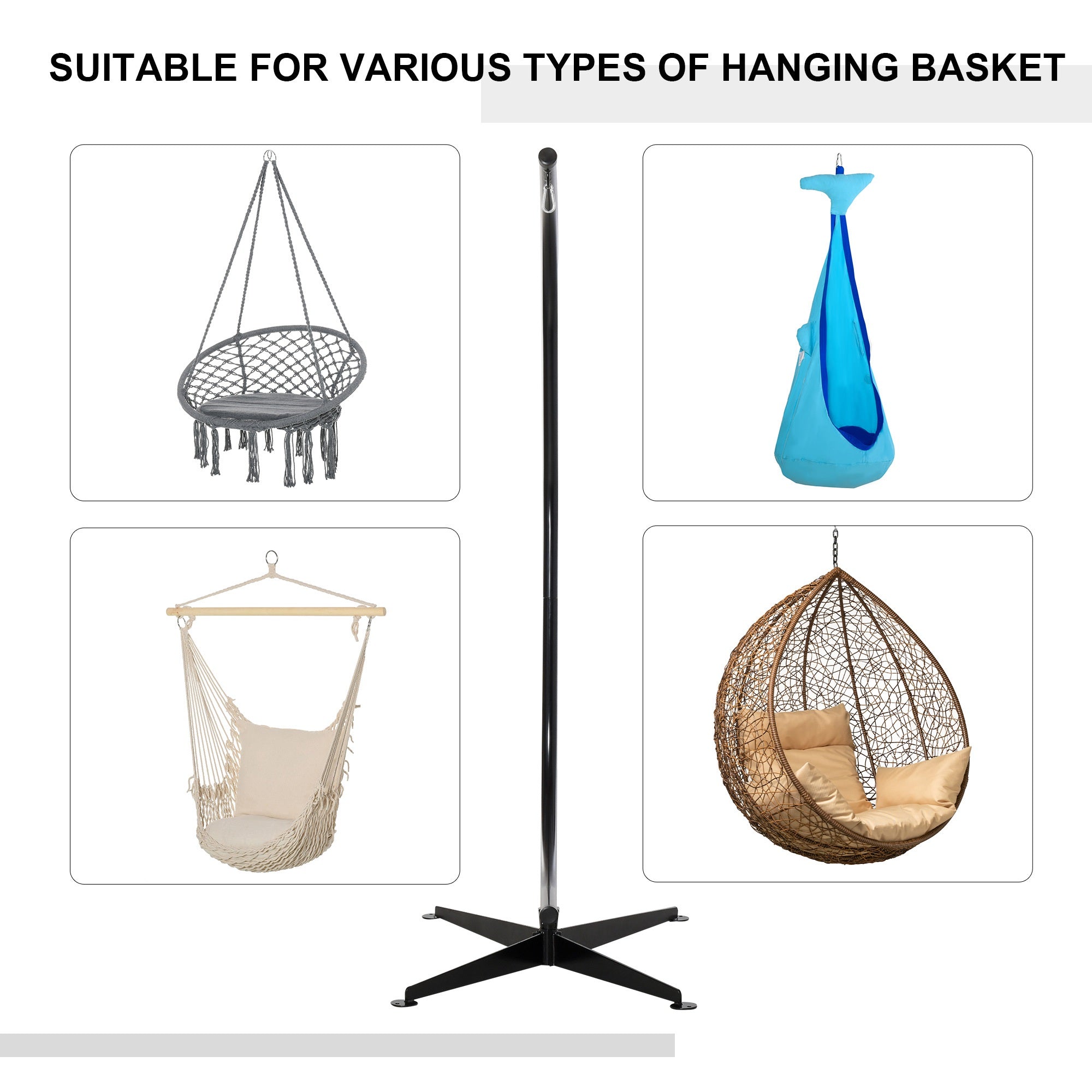 Outsunny Hanging Hammock Stand Hammock Chair Stand C Stand Steel Heavy Duty Stand for Hanging Hammock Air Porch Swing Chair Indoor Outdoor (Only Construction) - North Peak Garden Furniture