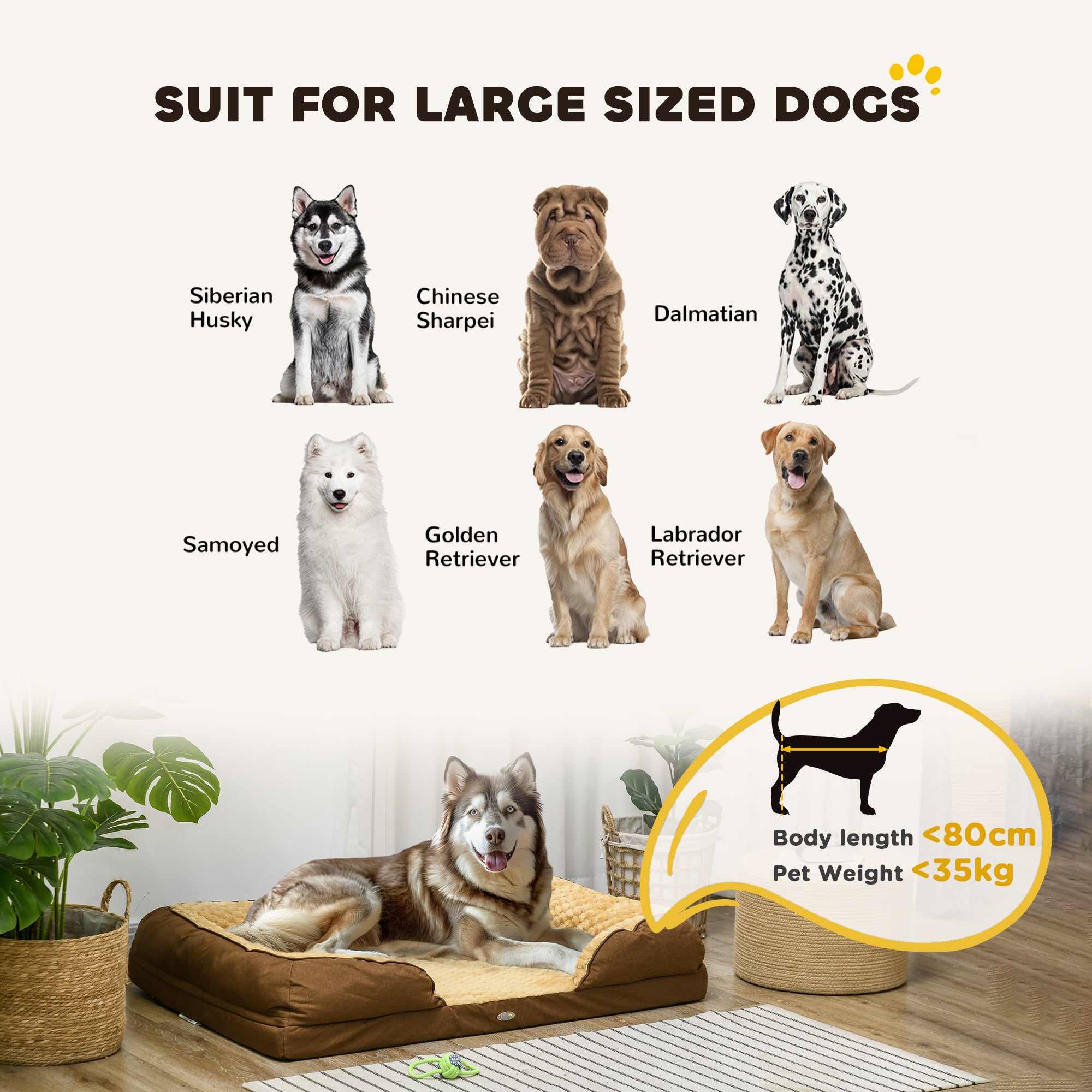 PawHut Calming Dog Bed Pet Mattress w/ Removable Cover, Anti-Slip Bottom, for Large Dogs, 120L x 80W x 22Hcm - Brown - North Peak Garden Furniture