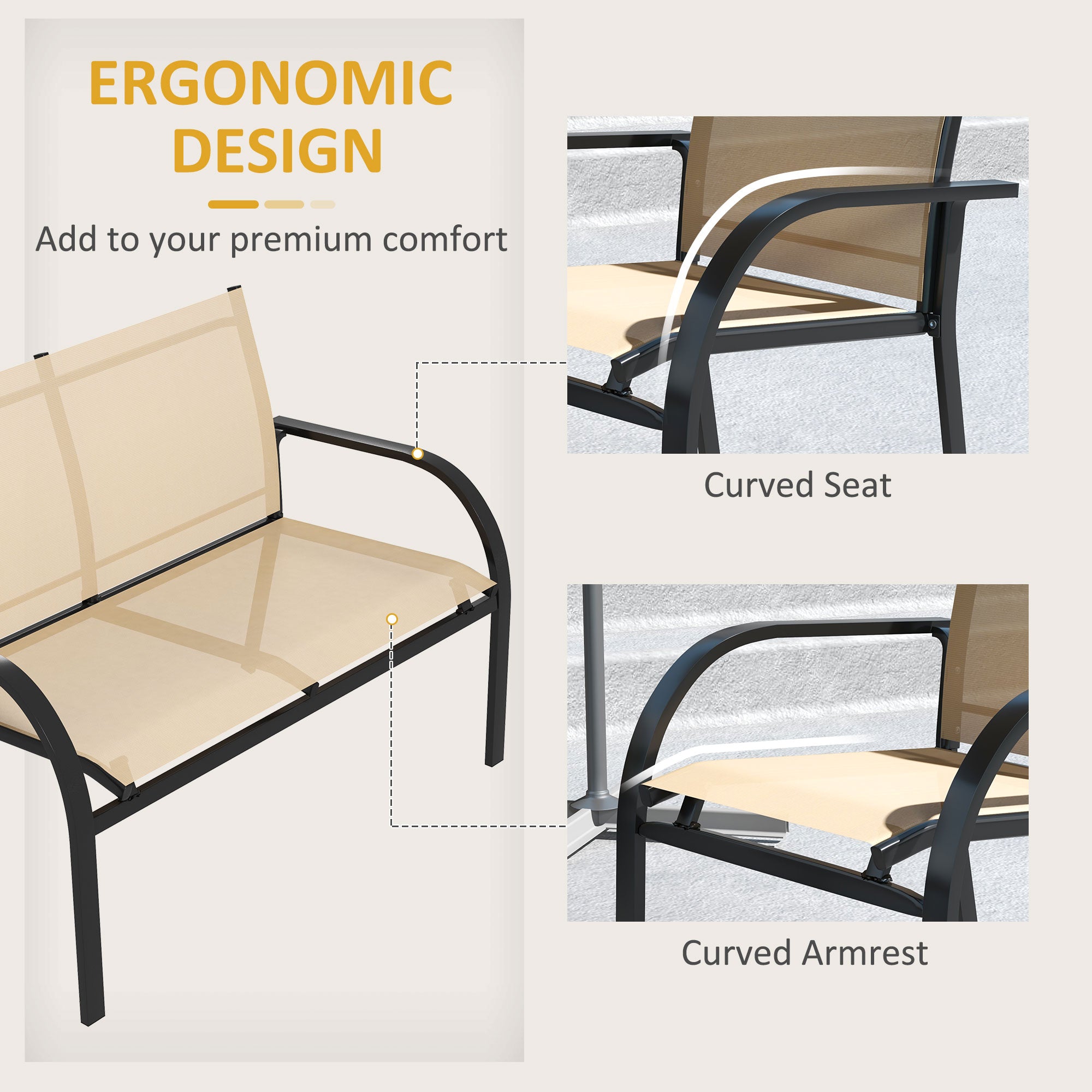 Outsunny Four-Piece Curved Steel Garden Dining Set  - Beige/Grey