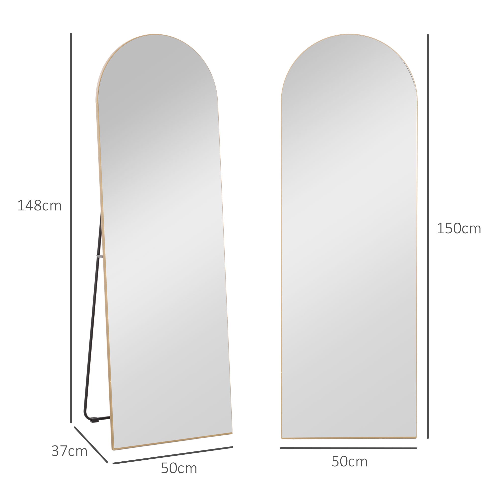 HOMCOM 150cm Arched Full Length Mirror - Gold Tone - North Peak Garden Furniture