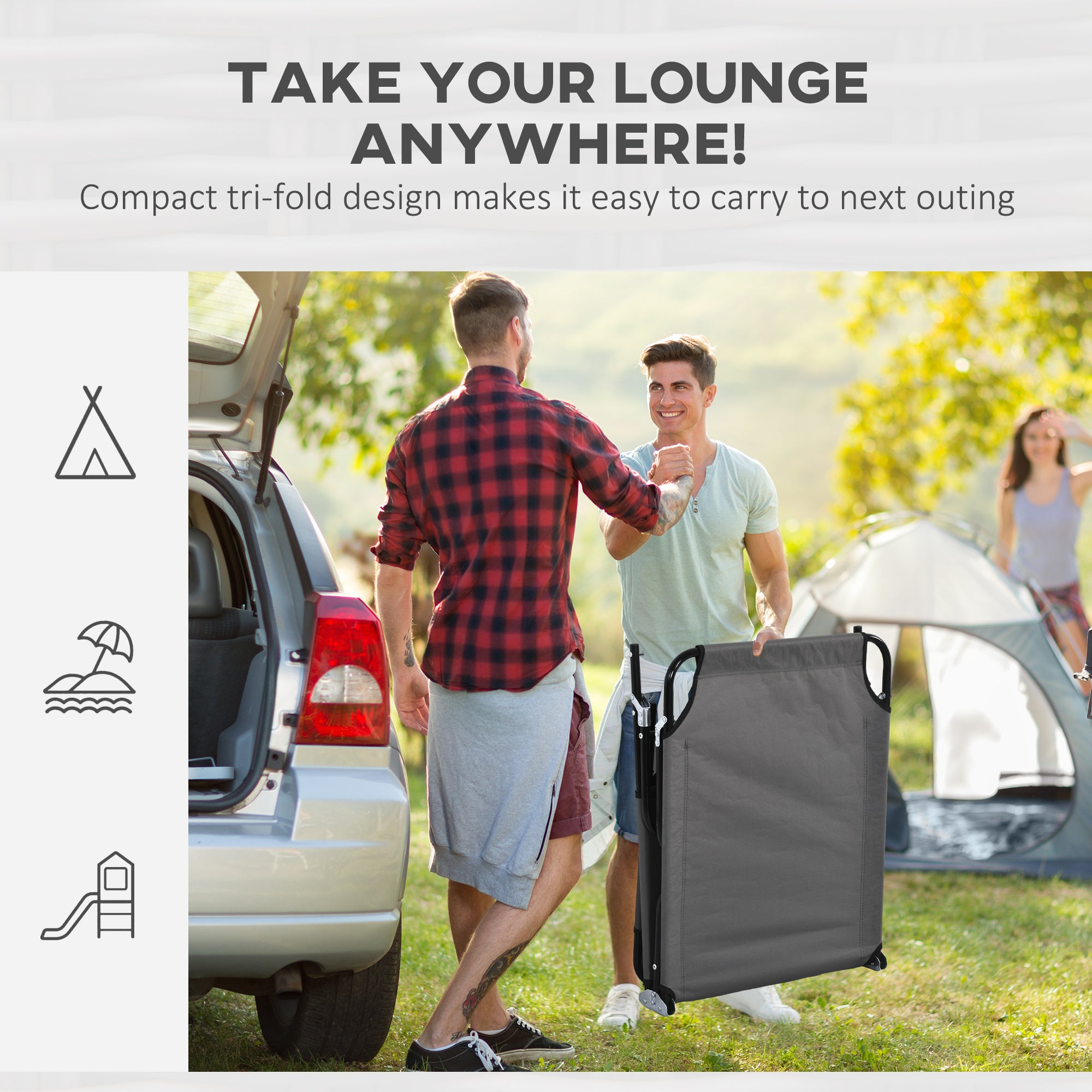 Outsunny Folding Sun Loungers Set of 2 with Face Hole, 4-Position Adjustable Backrest Garden Recliner Chairs Sunbeds, Outdoor Lounge Chairs with 600 D Oxford Cloth Seat, Pillow for Beach, Dark Grey