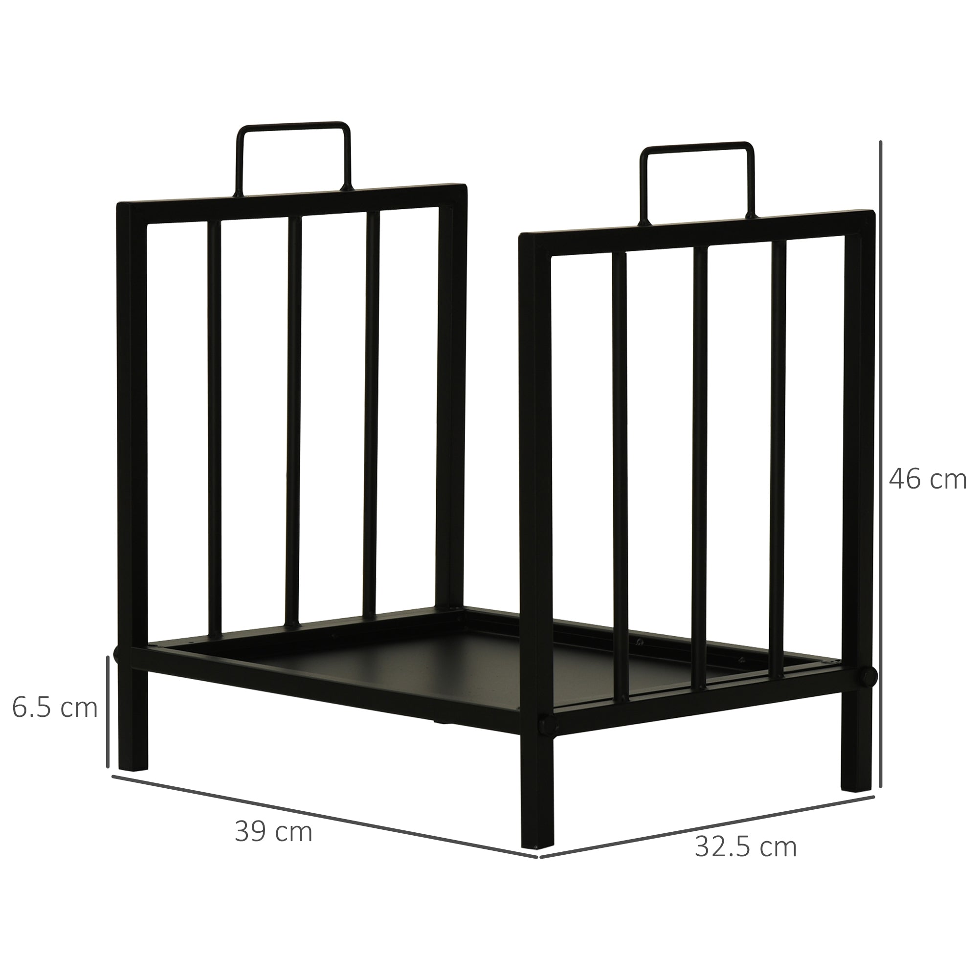 Outsunny Metal Firewood Log Holder Indoor Outdoor Firewood Rack Fireplace Wood Storage Shelf w/ Handles, Rust-Resistant, Black, 39L x 32.5W x 46Hcm - North Peak Garden Furniture
