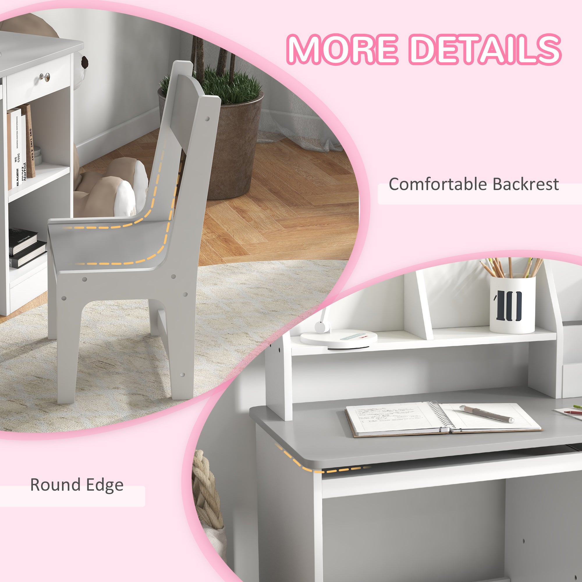 ZONEKIZ Two-Piece Kids Desk and Chair Set with Storage, for Ages 5-8 Years - Grey - North Peak Garden Furniture