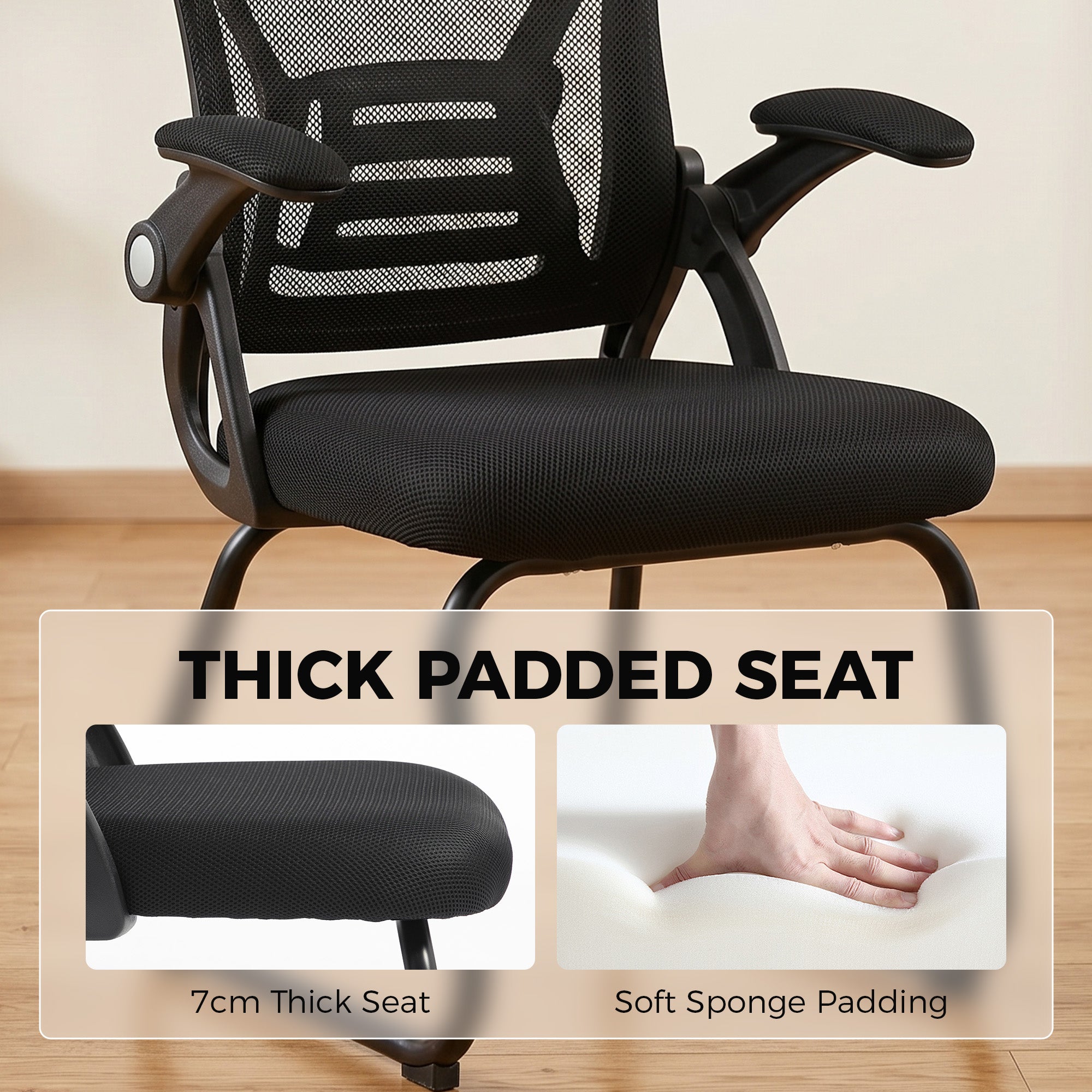 HOMCOM Office Chair, Ergonomic Desk Chair No Wheels with Mesh Backrest and Steel Legs for Home Conference Room, Black