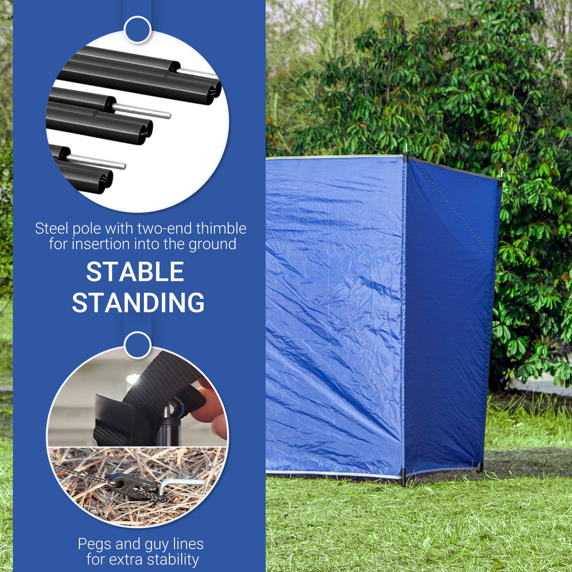 Outsunny Camping Windbreak, Foldable Portable Wind Blocker w/ Carry Bag and Steel Poles, Beach Sun Screen Shelter Privacy Wall, 450cm x 150cm - North Peak Garden Furniture