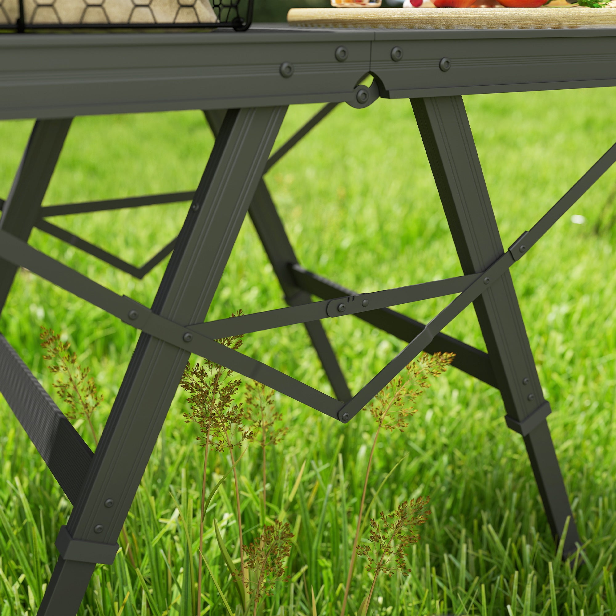 Outsunny 3 ft Folding Camping Table w/ Adjustable Heights, Portable Lightweight Outdoor Folding Picnic Table with Metal Mesh Desktop & Aluminium Legs for Picnic, Garden, Party, Black - North Peak Garden Furniture