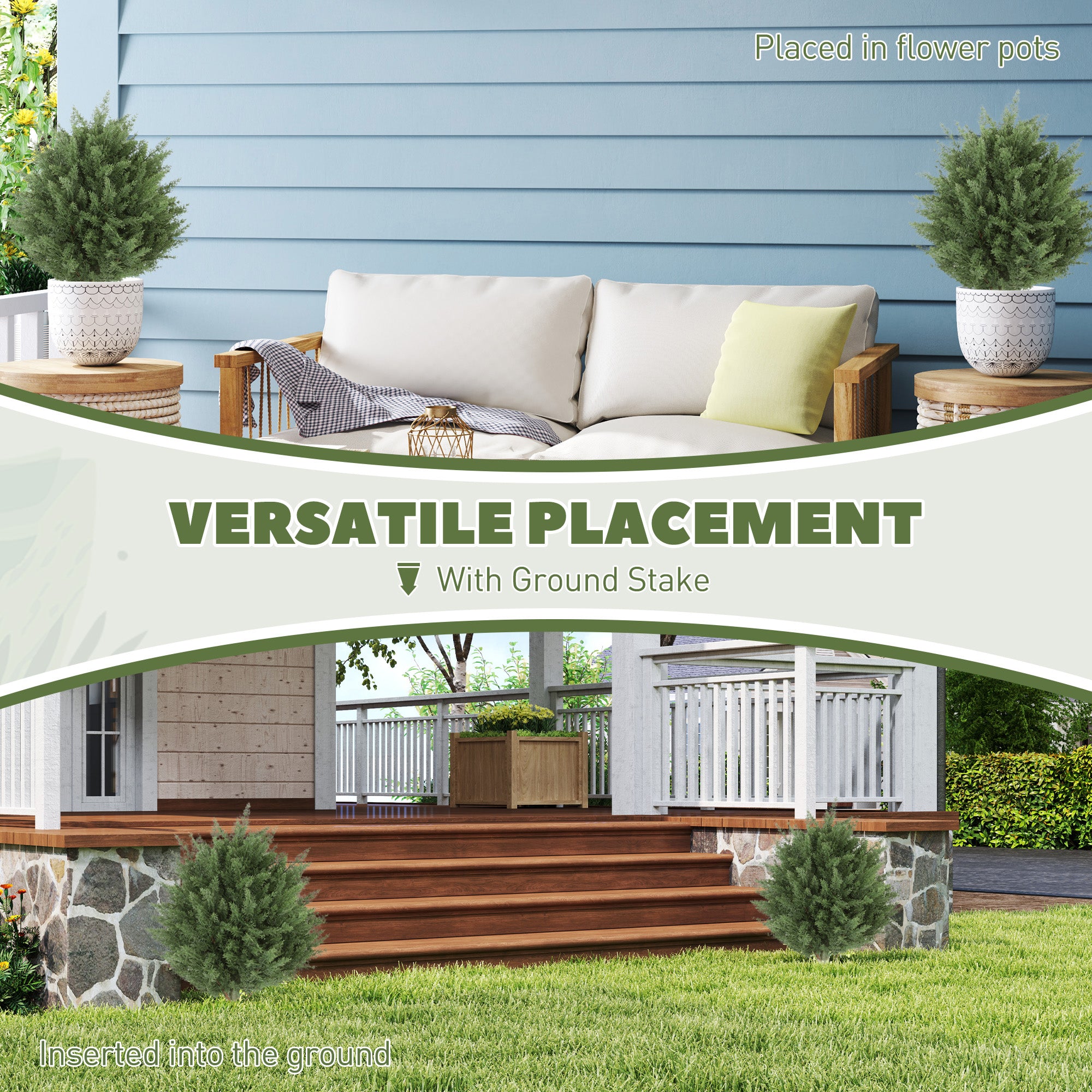 HOMCOM 60 cm Artificial Cypress Tree with Ground Stake, Set of 2 Artificial Plants for Indoor & Outdoor, UV Resistant, Green