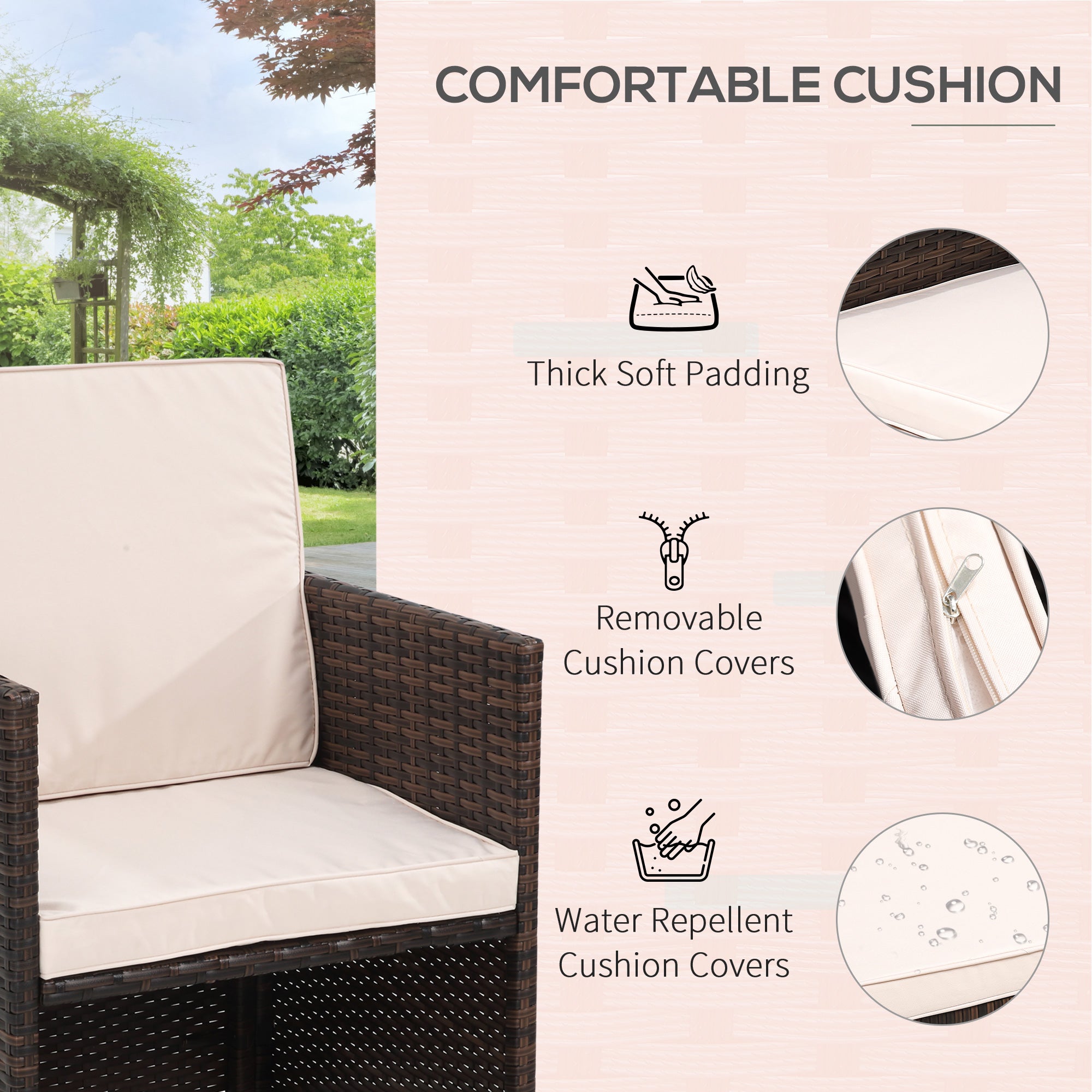 Outsunny 8 Seater Rattan Cube Garden Furniture Set, Rattan Dining Set with Cushions, Outdoor Dining Table and Chairs with 4 Armchairs, 4 Stools, Square Glass Top Table for Patio, Balcony, Brown - North Peak Garden Furniture