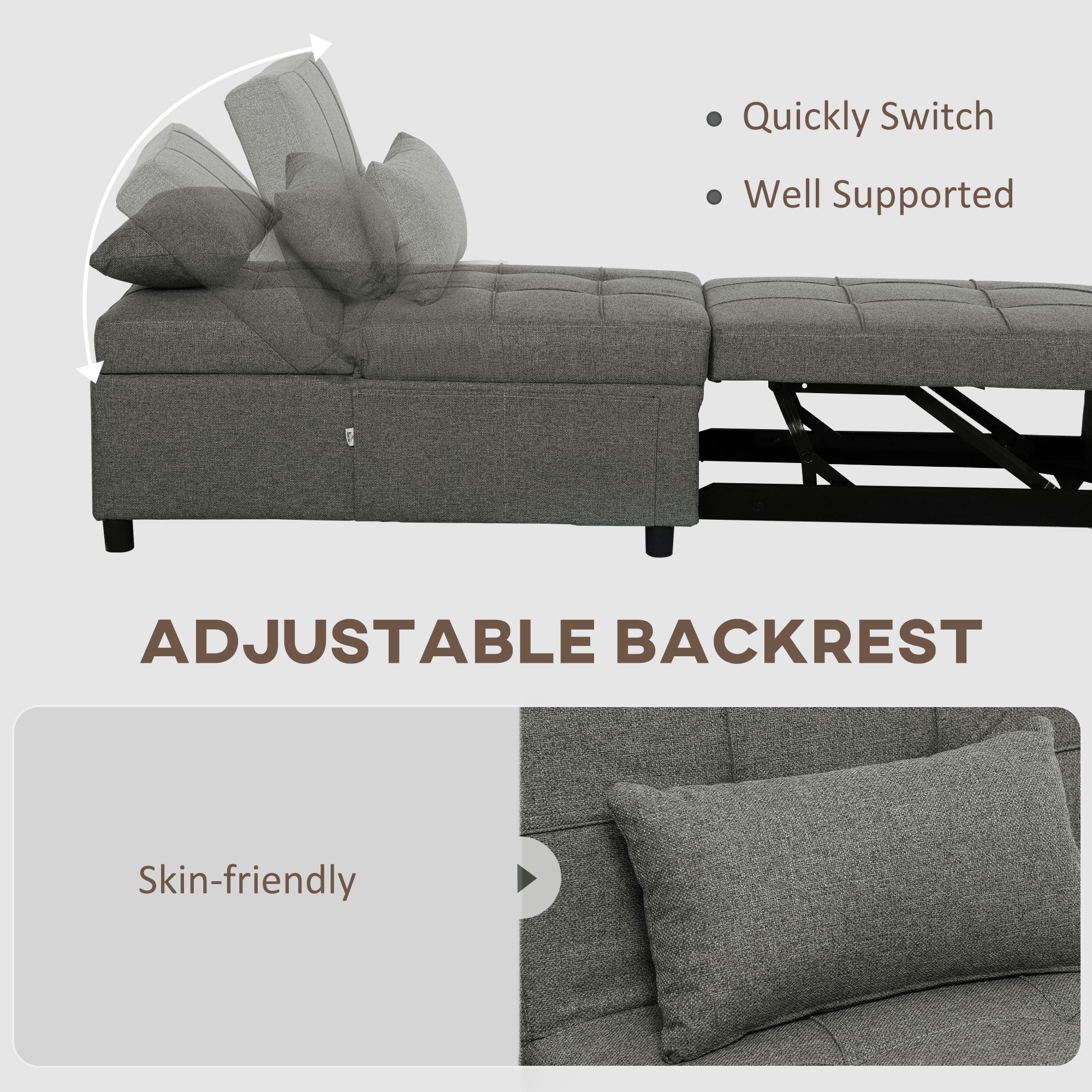 HOMCOM Four-In-One Single Sleeper Chair - Dark Grey - North Peak Garden Furniture