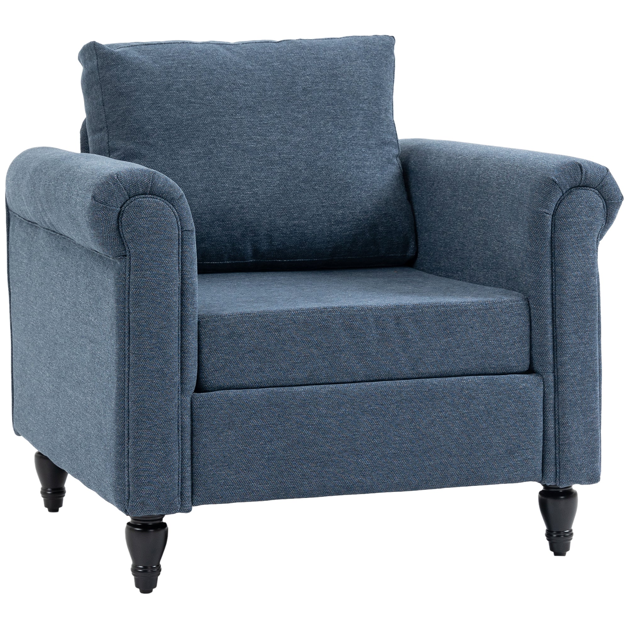 HOMCOM Vintage Accent Chair, Tufted Upholstered Lounge Armchair Single Sofa Chair with Rubber Wood Legs, Rolled Arms, Dark Blue |