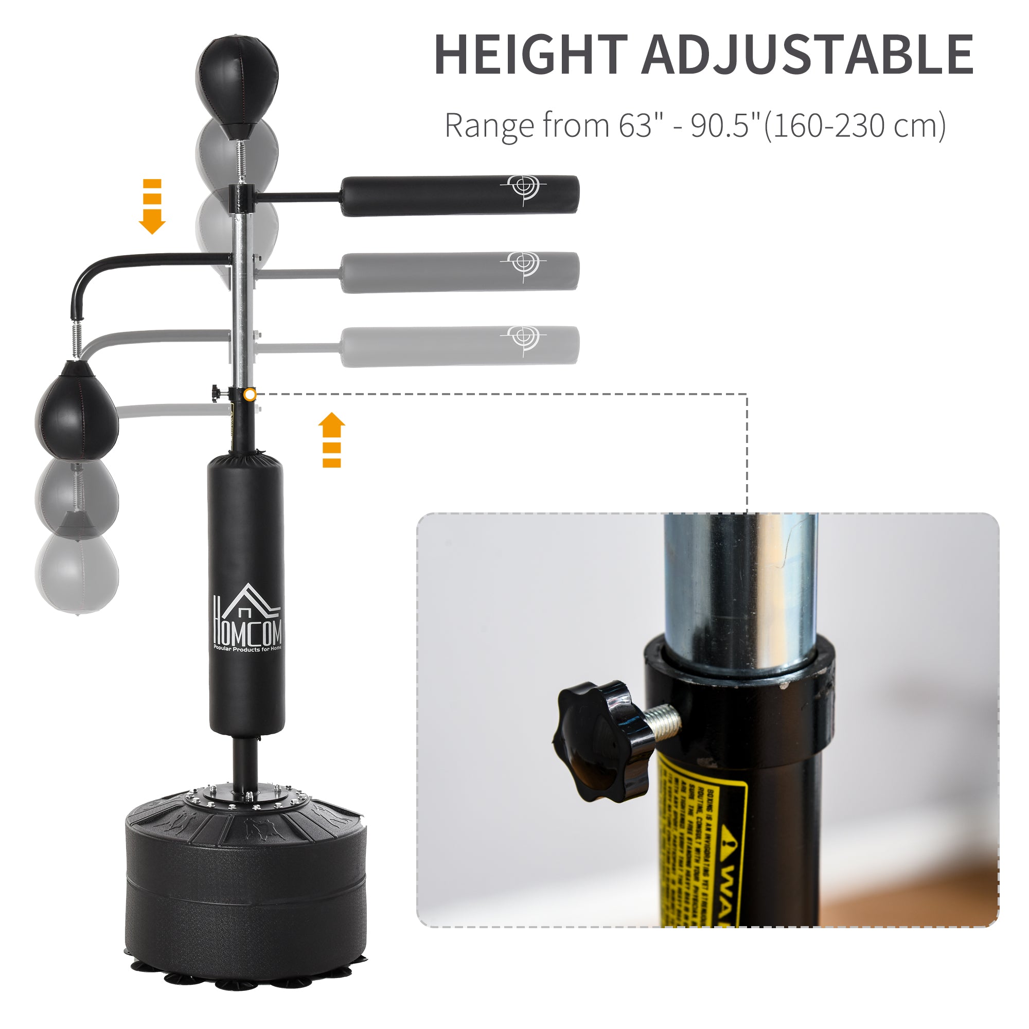 HOMCOM 3-in-1 Boxing Punching Bag, Freestanding with 2 Speed Bals, 360° Reflex Bar, 160-230cm Adjustable Height, Black - North Peak Garden Furniture