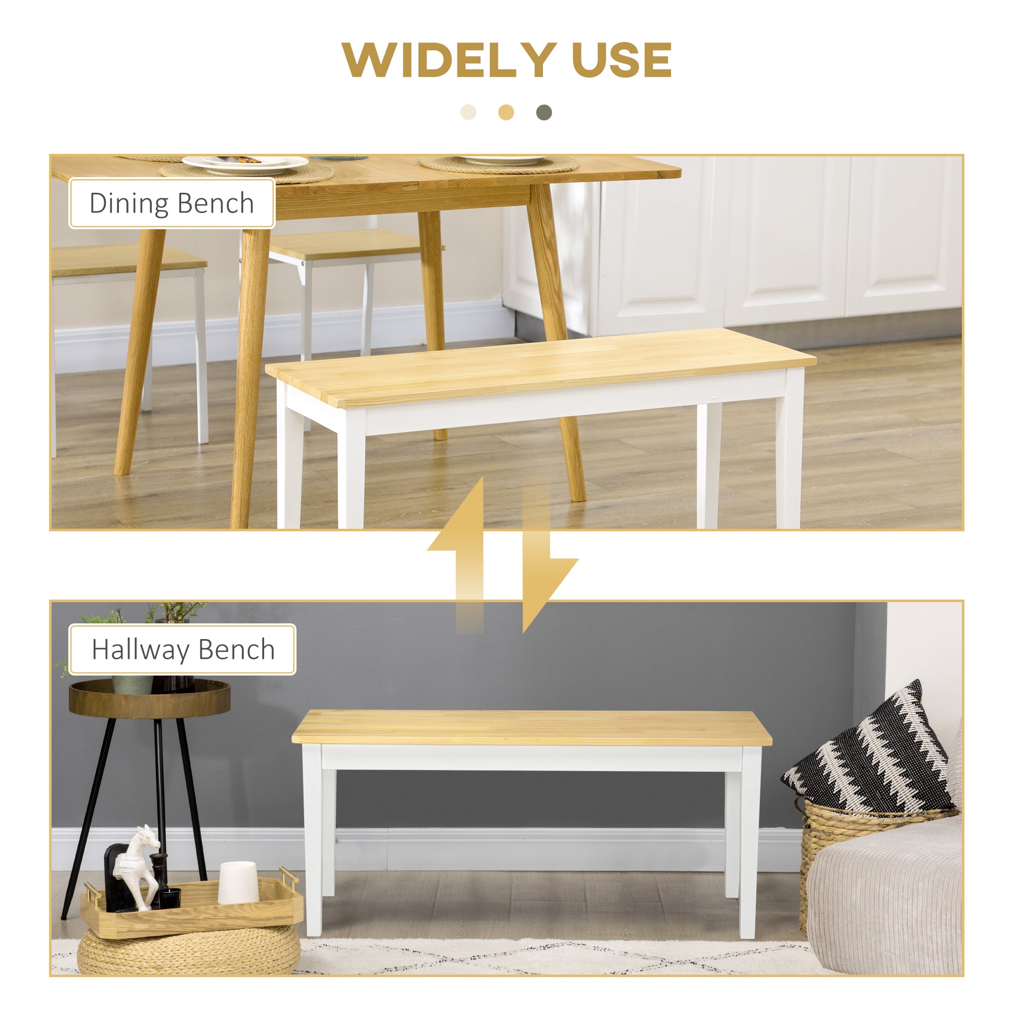 HOMCOM 102 cm Wood Dining Bench for 2 People, Wooden Bench for Kitchen, Dining Room, Entryway, White - North Peak Garden Furniture