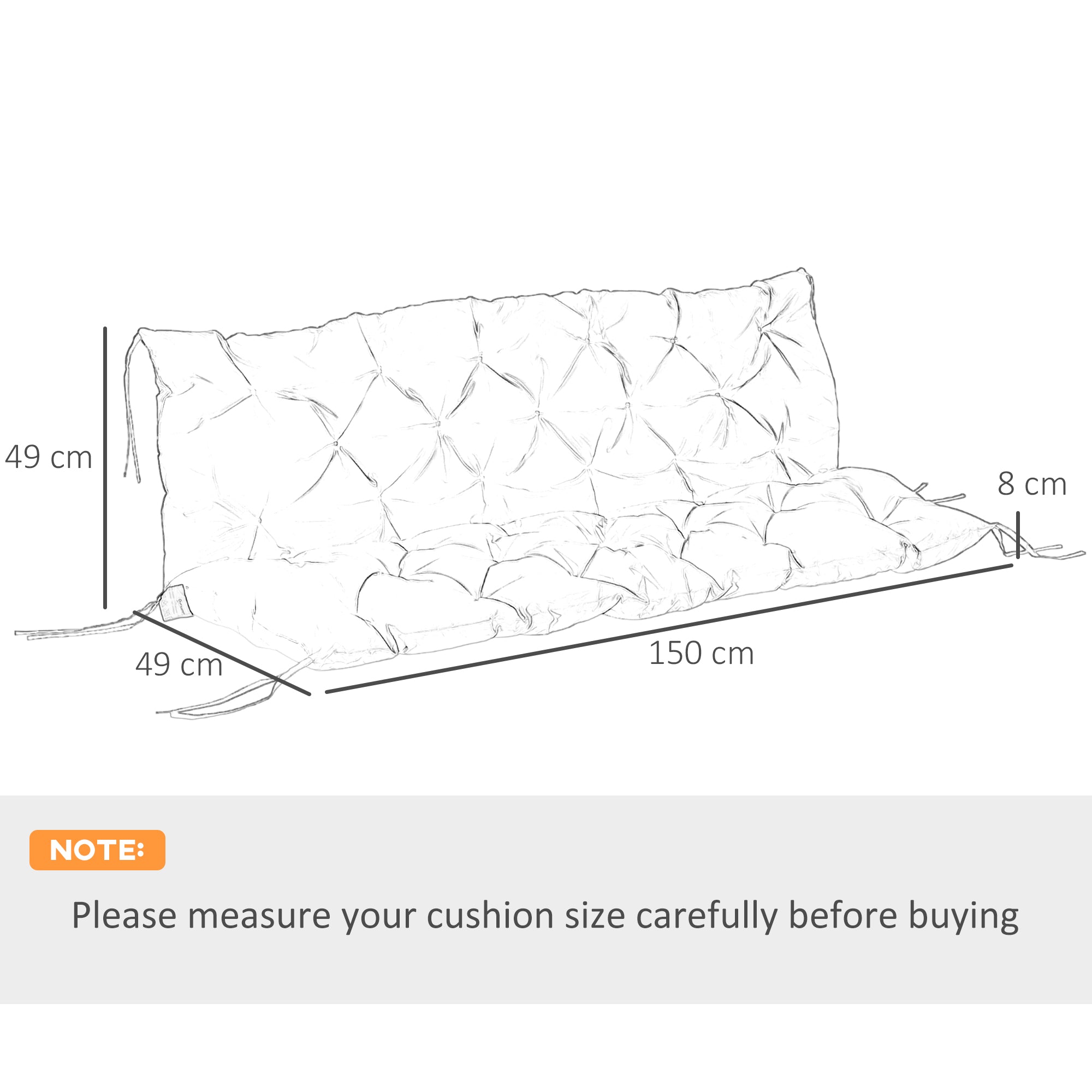 Outsunny 3 Seater Bench Cushion, Garden Chair Cushion with Back and Ties for Indoor and Outdoor Use, 98 x 150 cm, Dark Grey - North Peak Garden Furniture