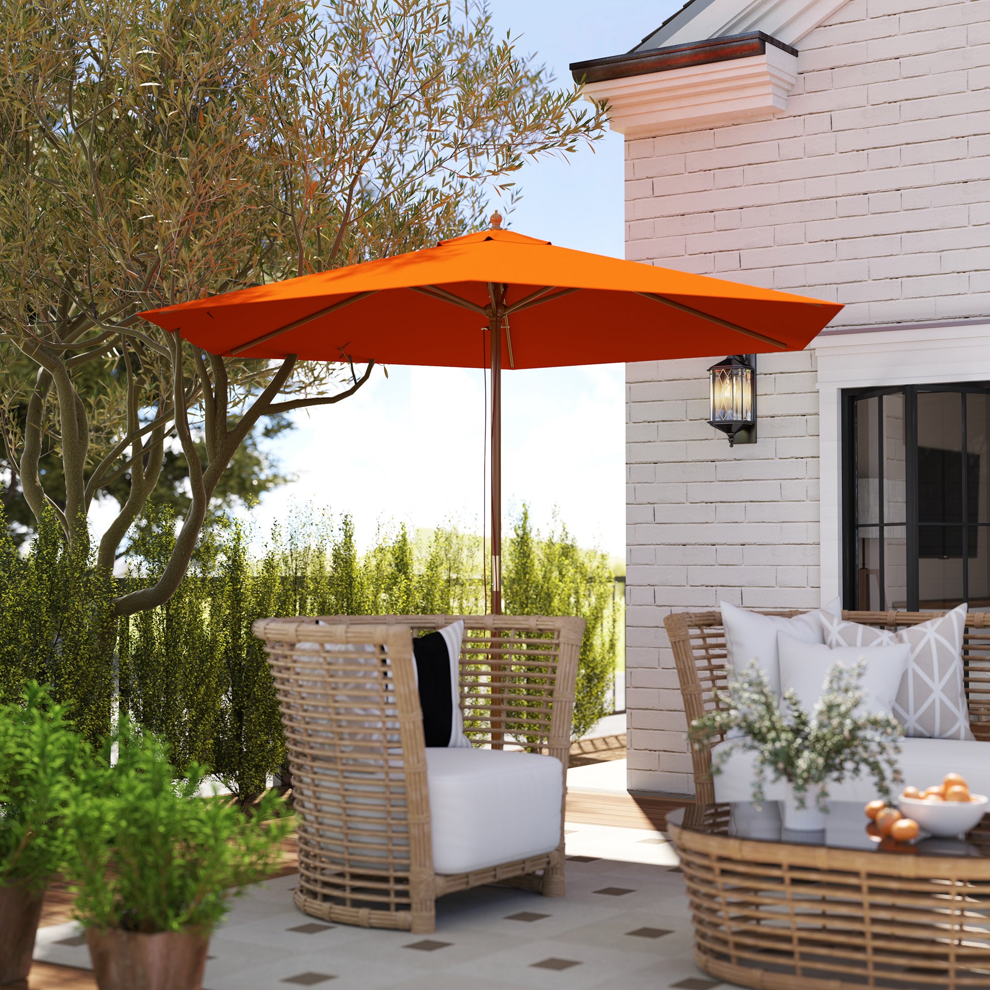 Outsunny 2.5m Wood Garden Parasol Sun Shade Patio Outdoor Wooden Umbrella Canopy Orange - North Peak Garden Furniture