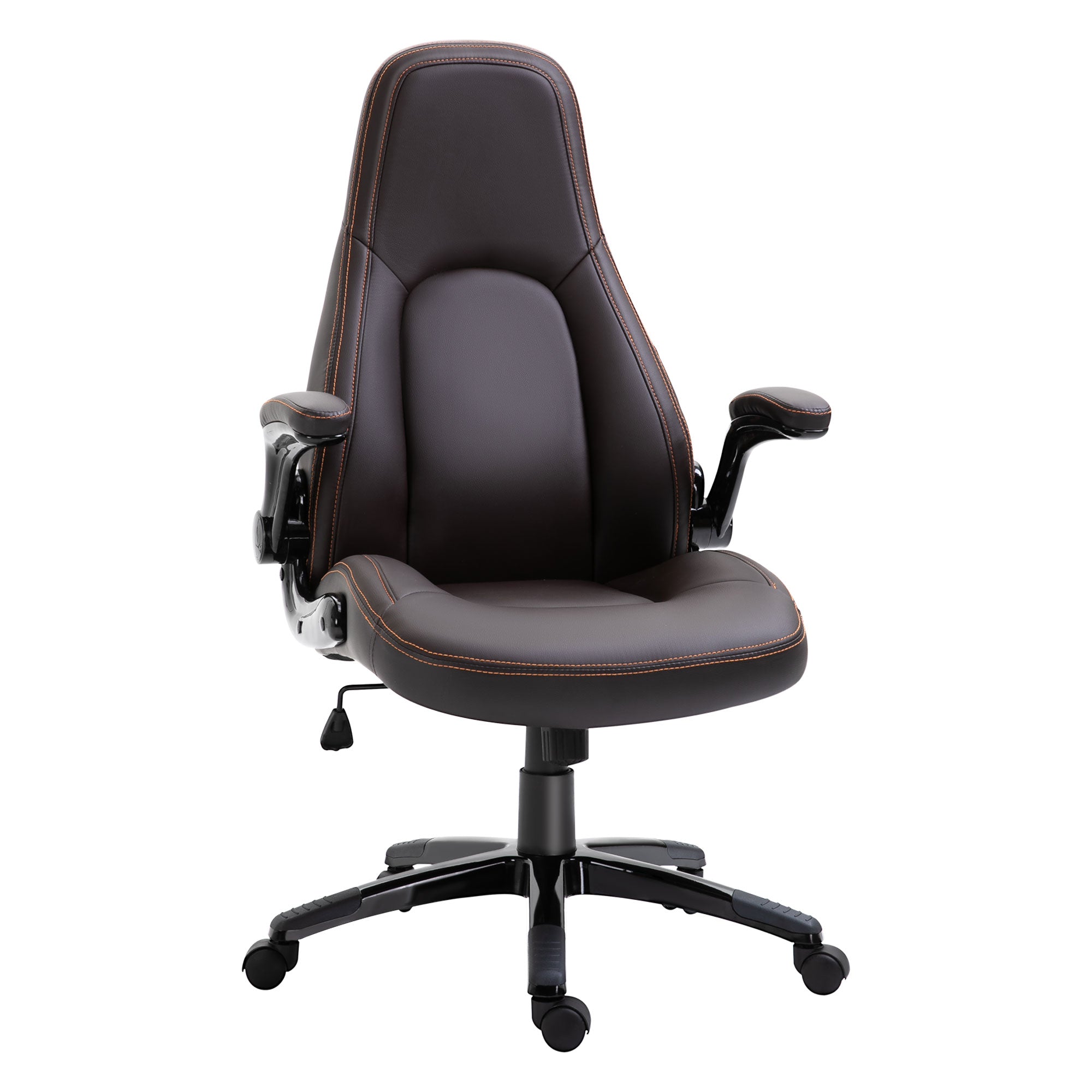 Vinsetto Computer Gaming Chair, PU Leather Office Chair, Swivel Desk Chair with Adjustable Arms and Height, Padded Armrest and Seat, Rolling Wheels, Coffee - North Peak Garden Furniture