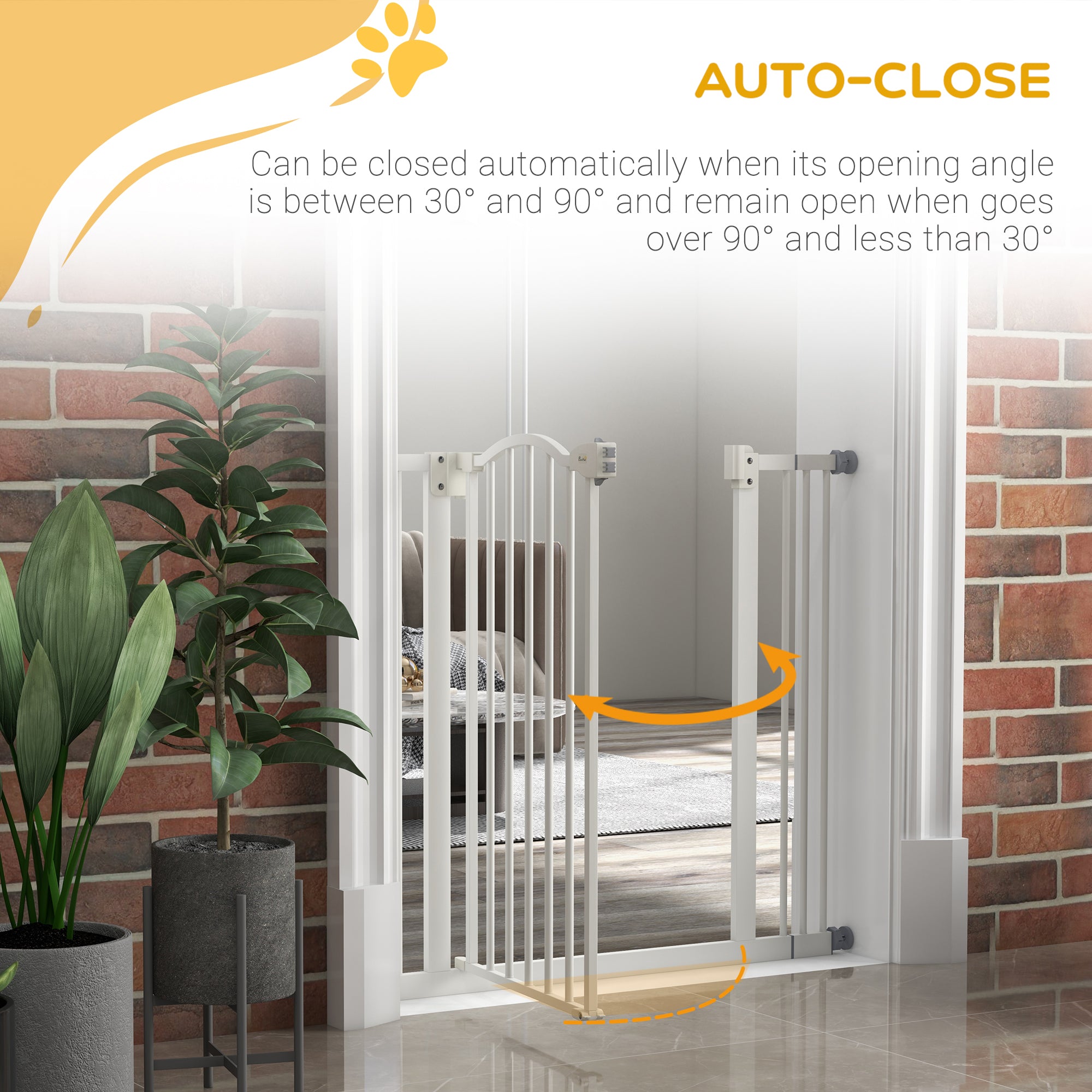 PawHut Metal 74-87cm Adjustable Pet Gate Safety Barrier w/ Auto-Close Door White - North Peak Garden Furniture