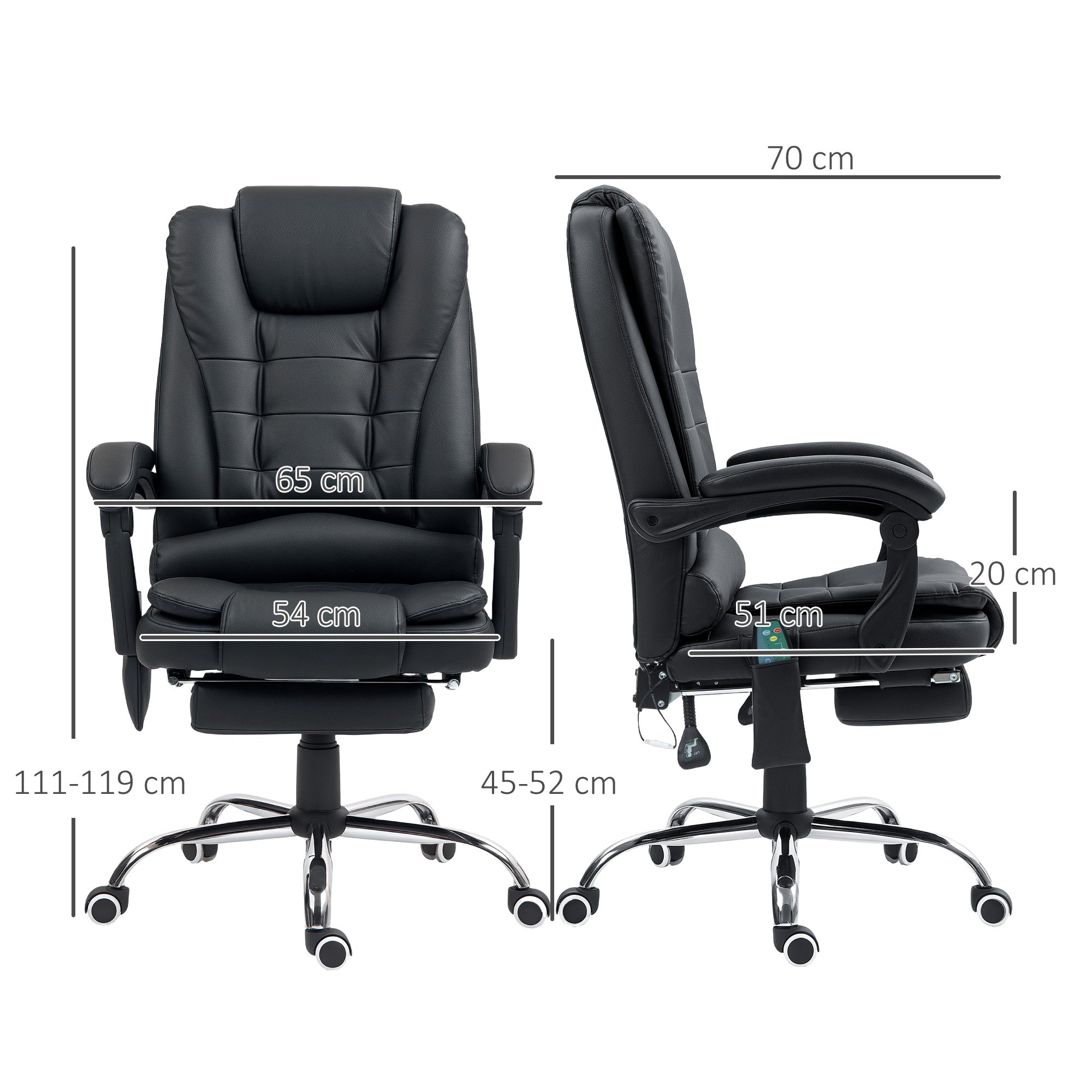 Vinsetto Heated 6 Points Vibration Massage Executive Office Chair Adjustable Swivel Ergonomic High Back Desk Chair Recliner with Footrest Black - North Peak Garden Furniture