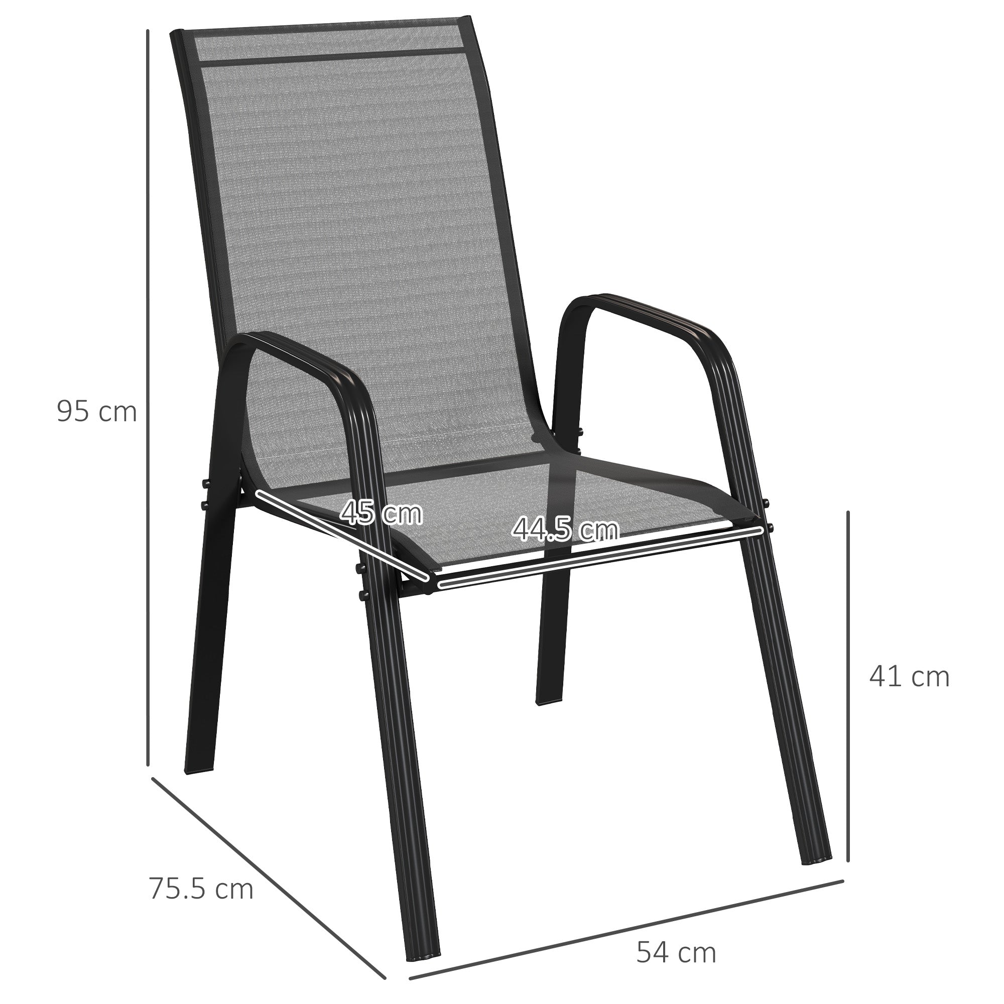 Outsunny Set of Four Stackable Mesh Seat Chairs - Black - North Peak Garden Furniture