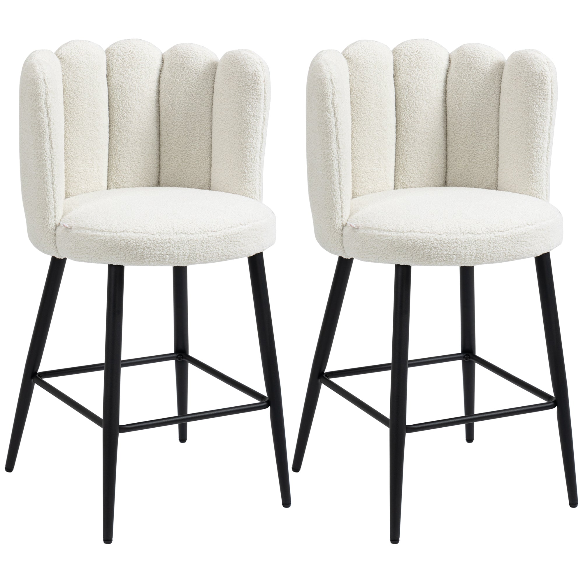 HOMCOM Bar Stools Set of 2, Faux Cashmere Upholstered Breakfast Bar Chairs, Modern Kitchen Stools with Backs, Footrest and Steel Base, Cream - North Peak Garden Furniture